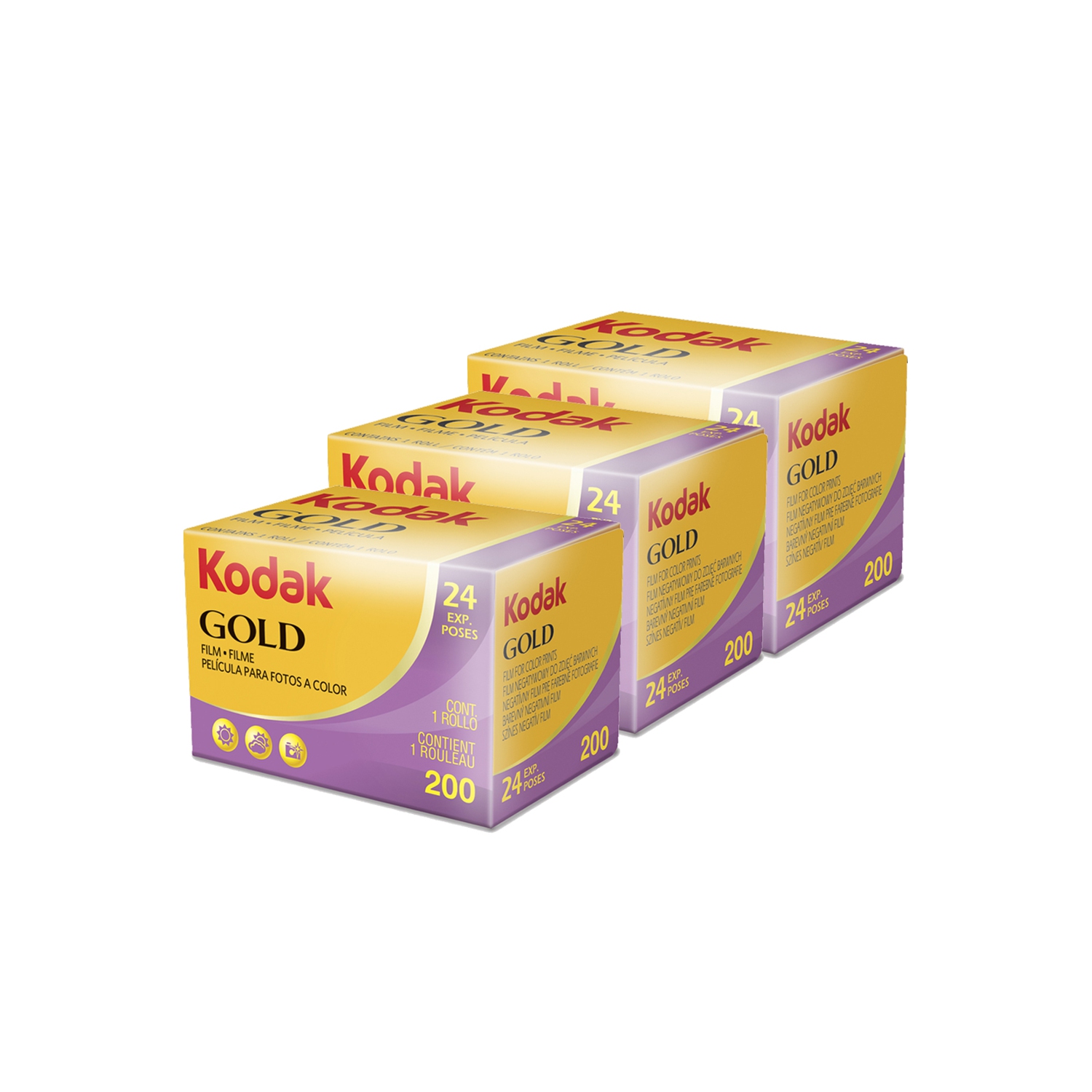 3 Packs Kodak GOLD 200 Color Negative Film 35mm Roll Film, 24 Exposures