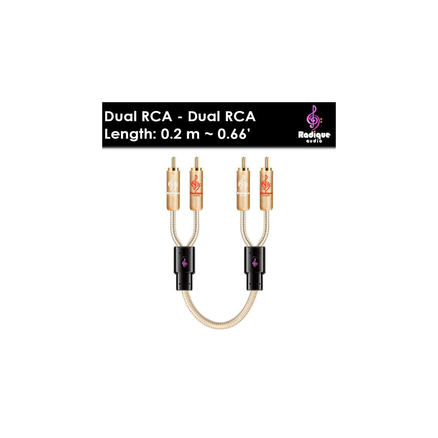 Câble RCA double série Gold de Radique Audio | Interconnexion sécuritaire rétro | Construction à 6 couches | Haut de gamme – 0,2 m