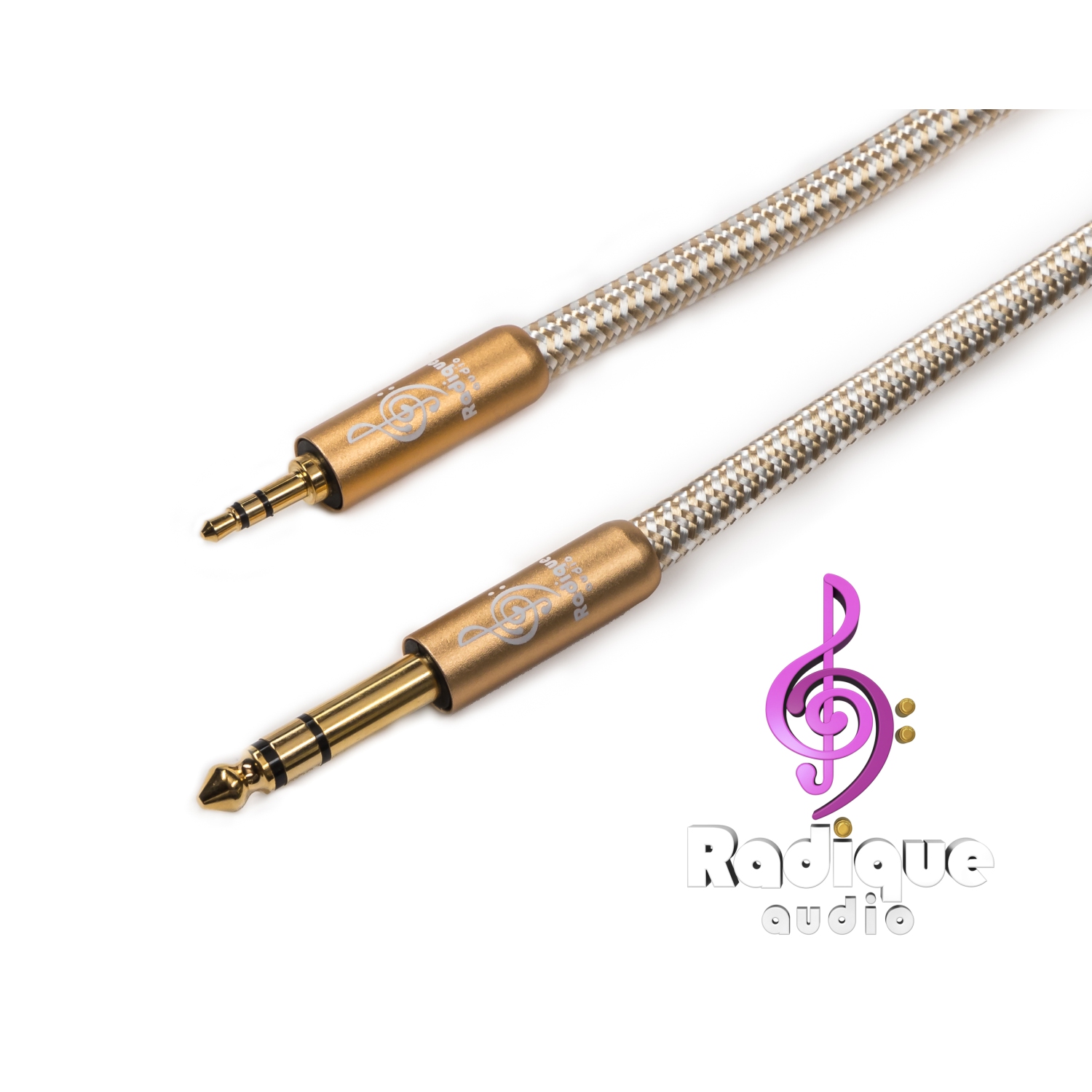 Câble TRS de 1⁄4&nbsp;po à 1⁄8&nbsp;po – Radique Audio série Gold, deux anneaux déaussement, 1 m(39&nbsp;po), audiophile, blindé