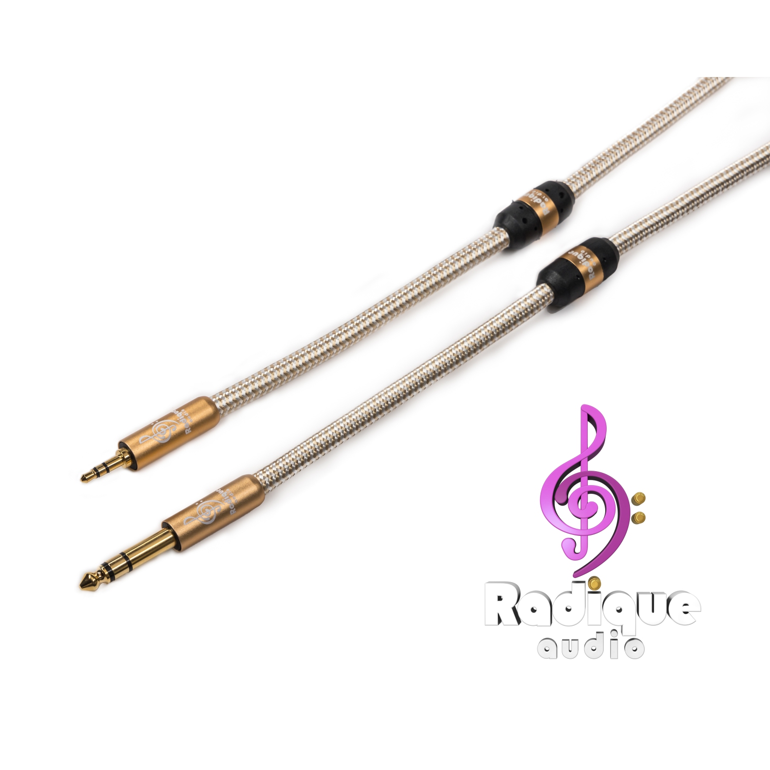 Câble TRS de 1⁄4&nbsp;po à 1⁄8&nbsp;po – Radique Audio série Gold, deux anneaux déaussement, 1 m(39&nbsp;po), audiophile, blindé