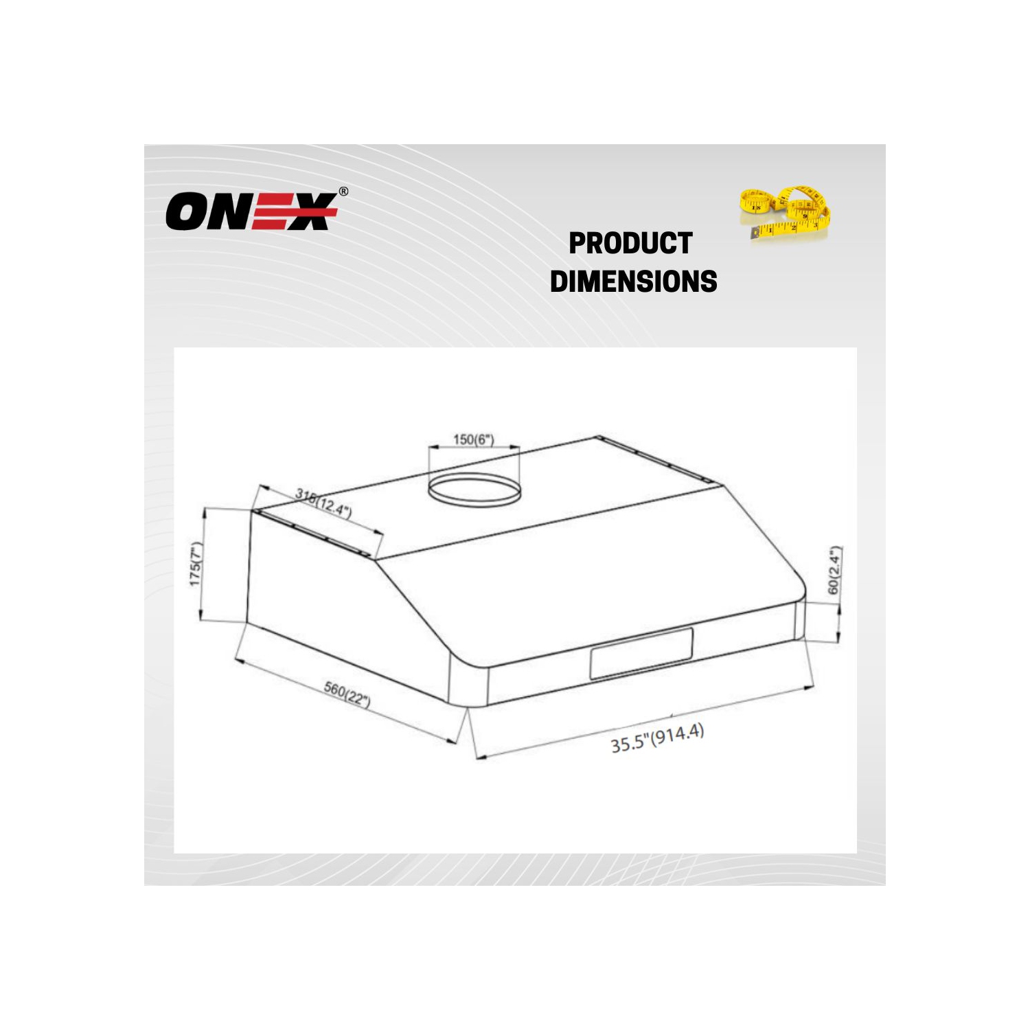 ONEX® OHF96R Stainless Steel Under Cabinet 36 inch Range Hood.