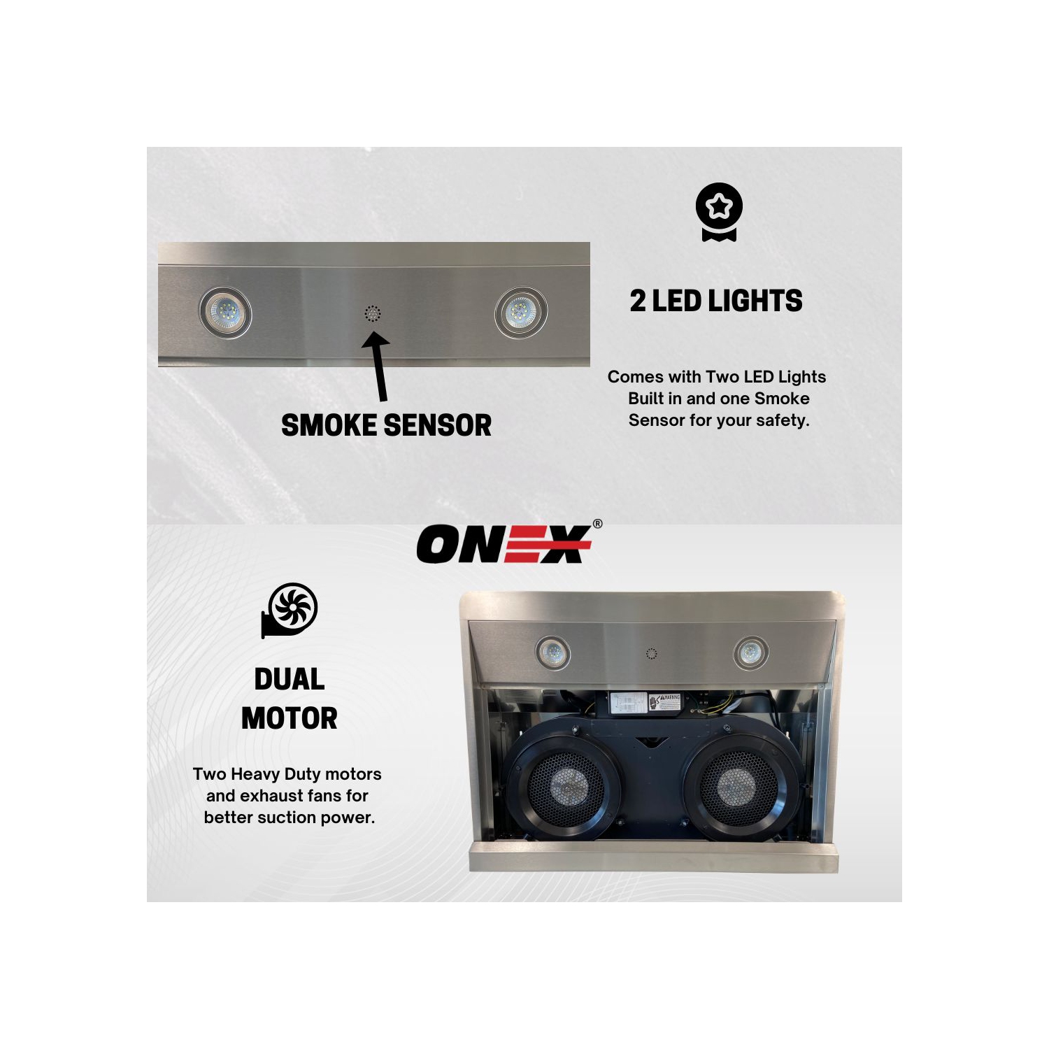 ONEX® OHF90R-BL Stainless Steel Under Cabinet 30 inch Range Hood.