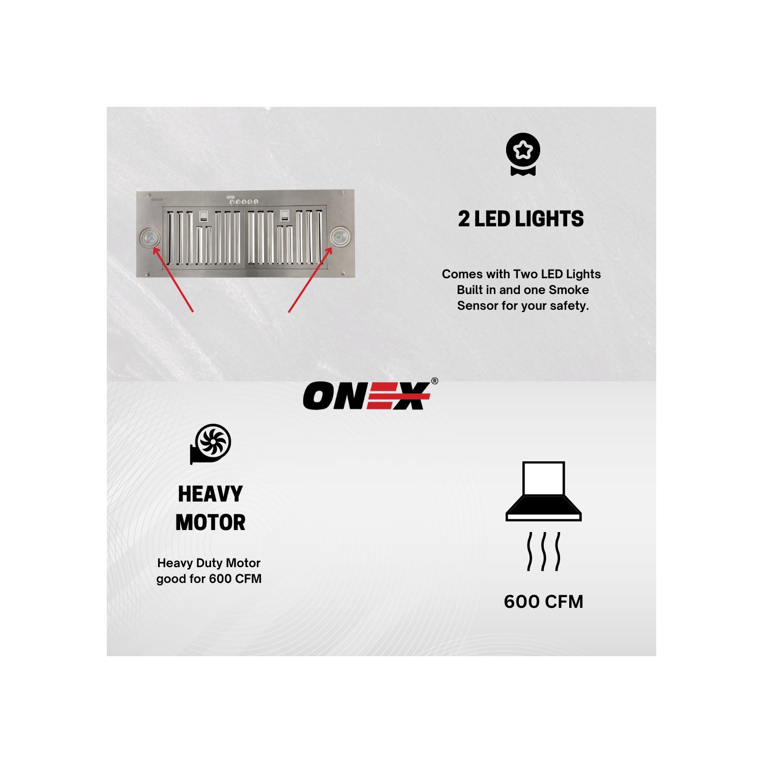 Hotte de cuisine encastrée en acier inoxydable ONEX® 30" 460 CFM #OIN230