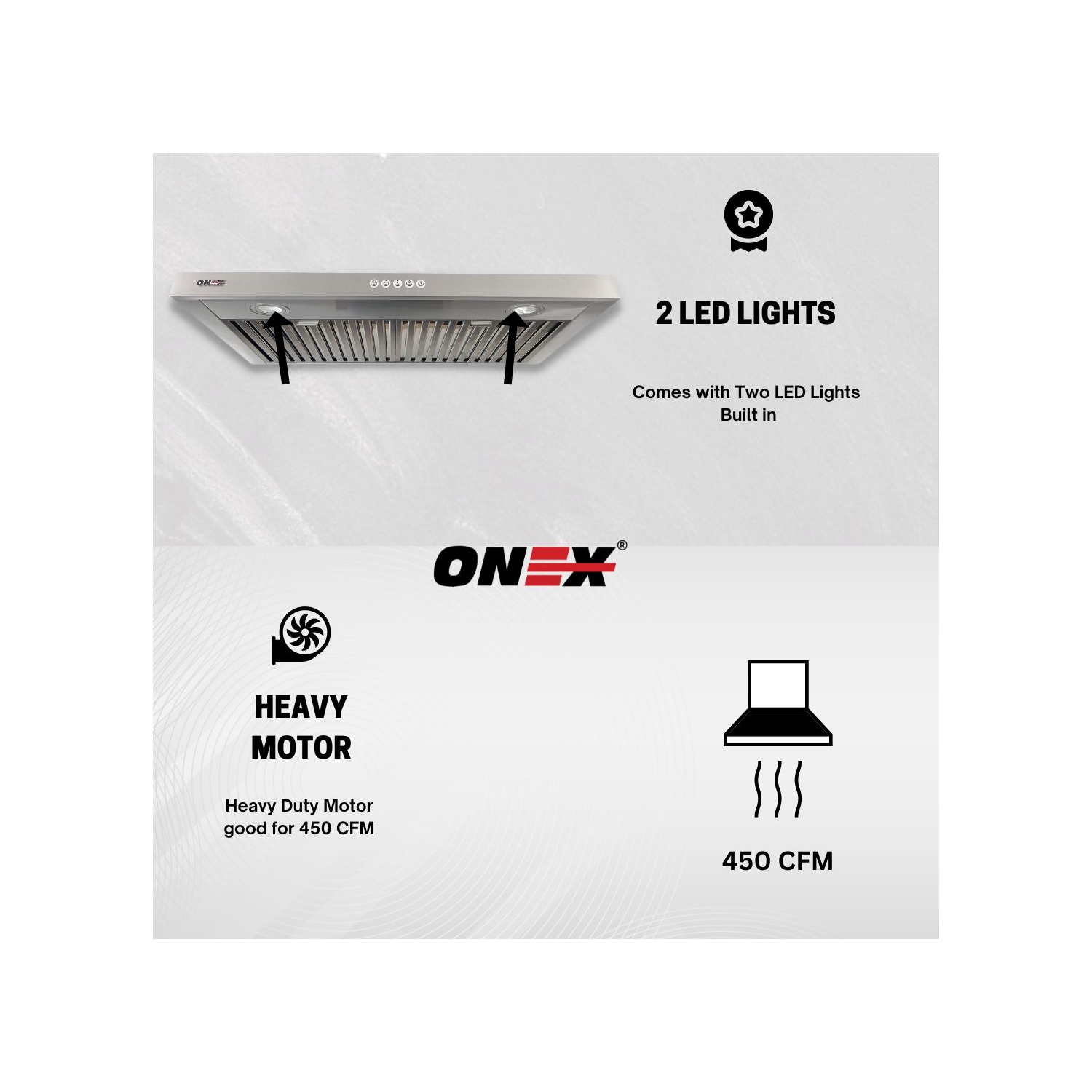 ONEX® 30" 450 CFM Hotte de cuisine sous armoire avec conduit en blanc #OHF300WH