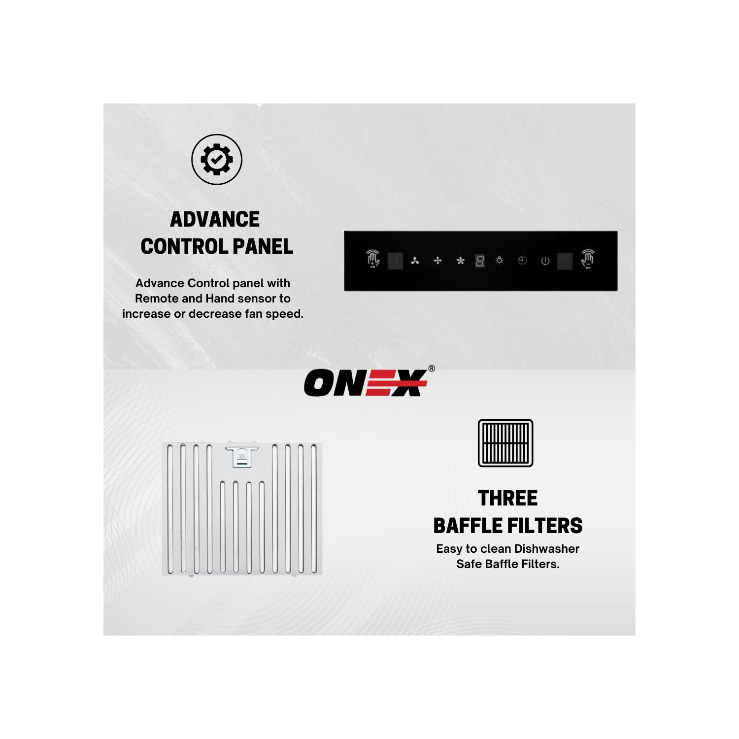 ONEX® OHF90D Stainless Steel Under Cabinet 30 inch Range Hood.