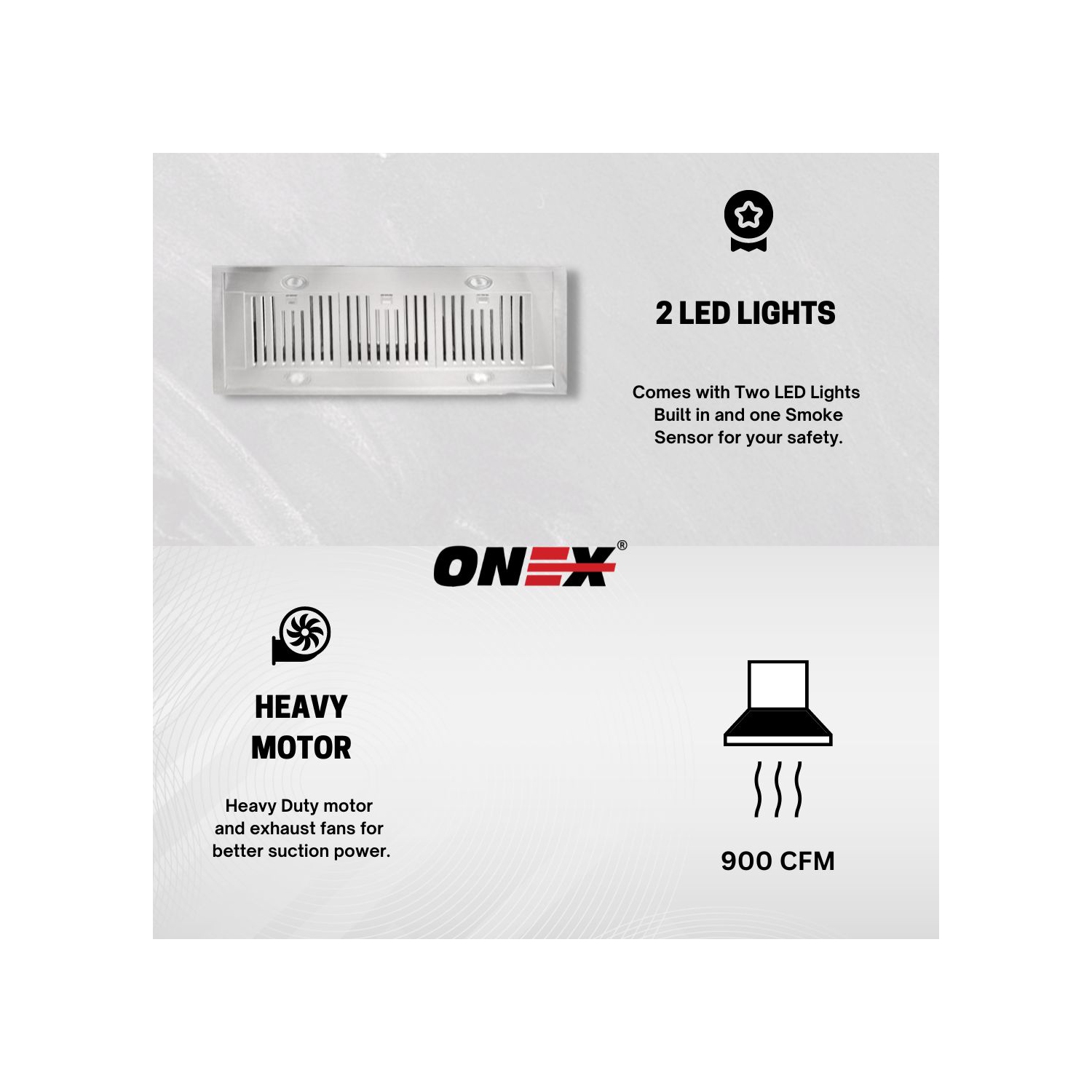Hotte de cuisinière îlot ONEX® 30" 900 CFM en acier inoxydable #OIF130
