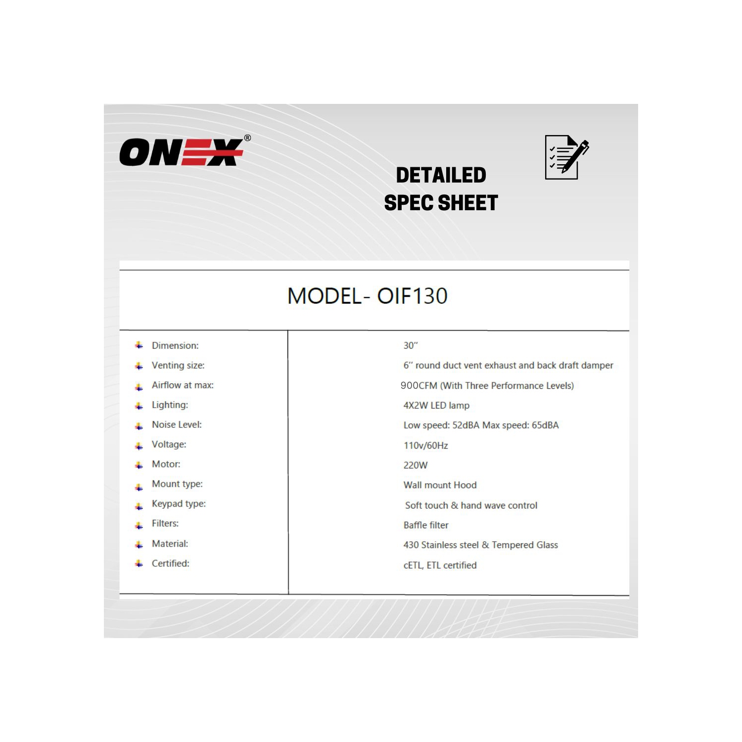 Hotte de cuisinière îlot ONEX® 30" 900 CFM en acier inoxydable #OIF130