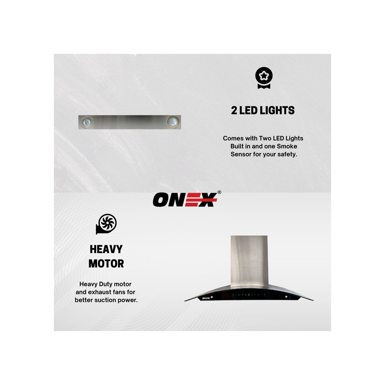 Hotte murale ONEX® 36" 800 CFM en acier inoxydable avec verre trempé de style auvent #OGF336