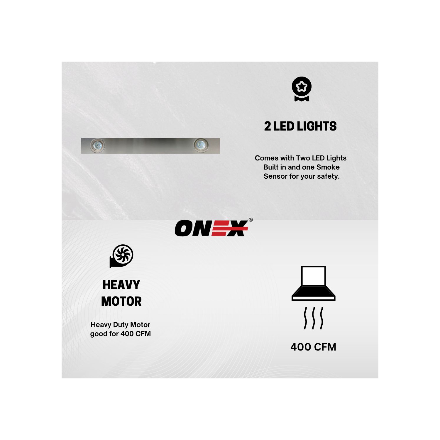 ONEX® OTF324 Stainless Steel Under Cabinet 24 inch Range Hood.