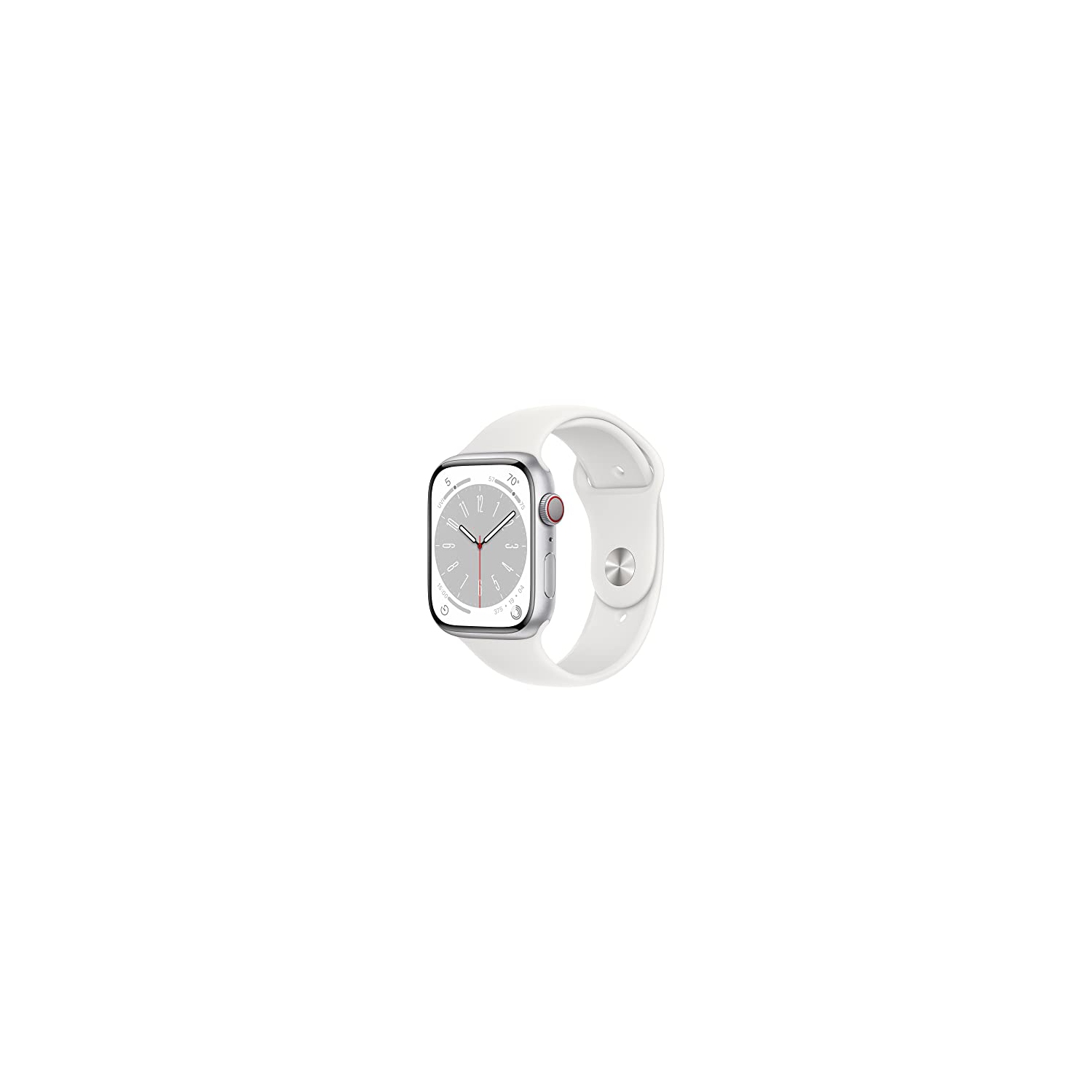 Apple Watch Series 8 [GPS + Cellular 45mm] Smart Watch w/ Silver Aluminum Case with White Sport Band - M/L