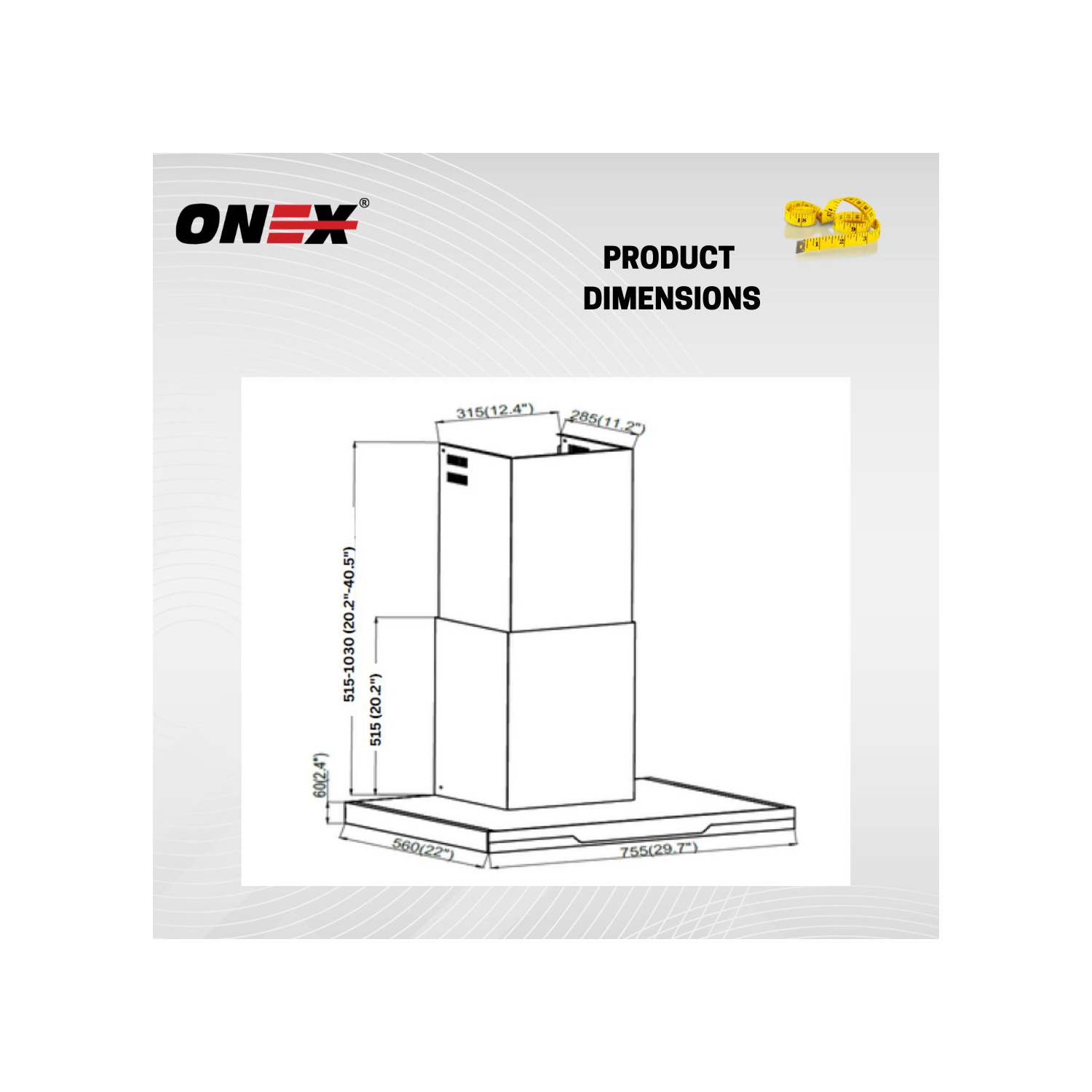 ONEX® OWF630 Stainless Steel Wall Mount 30 inch Range Hood.