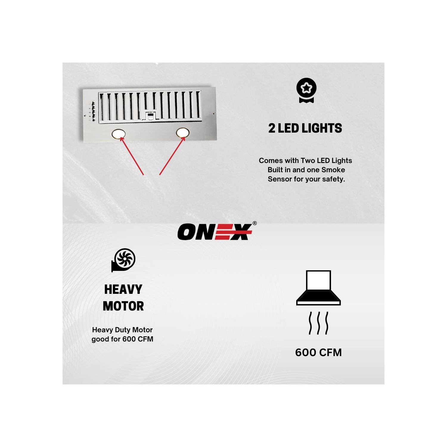 Hotte de cuisine encastrée en acier inoxydable ONEX® 20" 600 CFM #OIN220