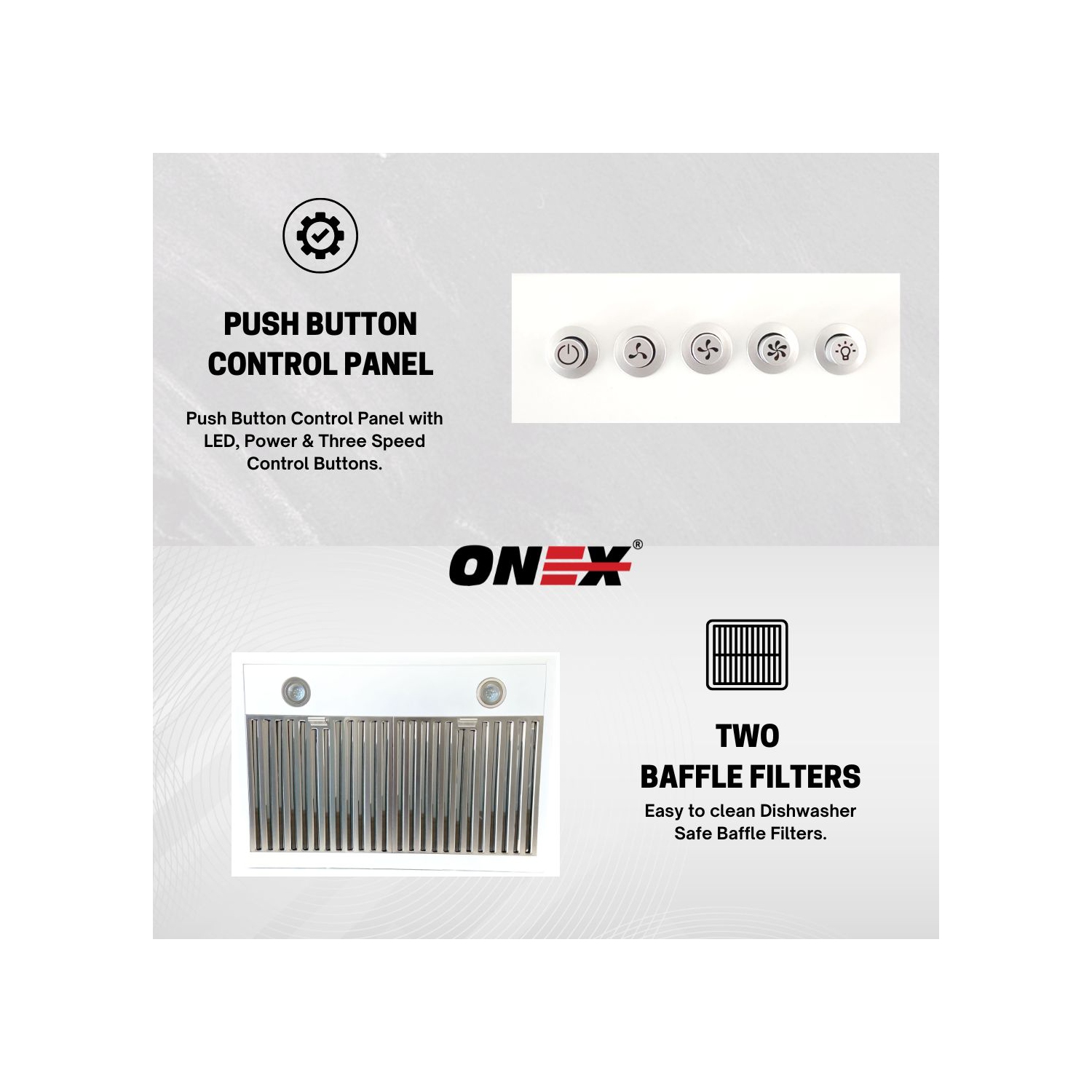 ONEX® OHF300 Stainless Steel Under Cabinet 30 inch Range Hood.