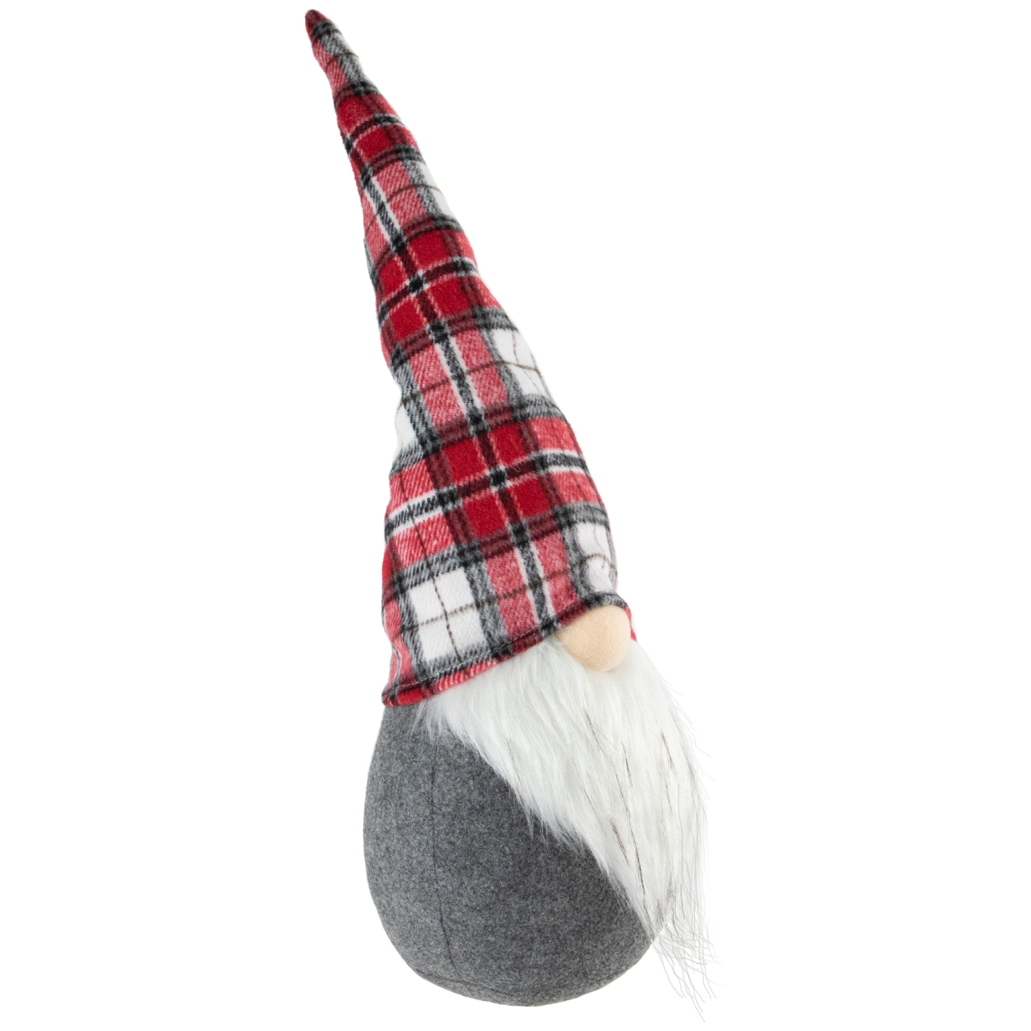 Gnome with Pointy Plaid Hat Christmas Figure - 18.75" - Gray and Red