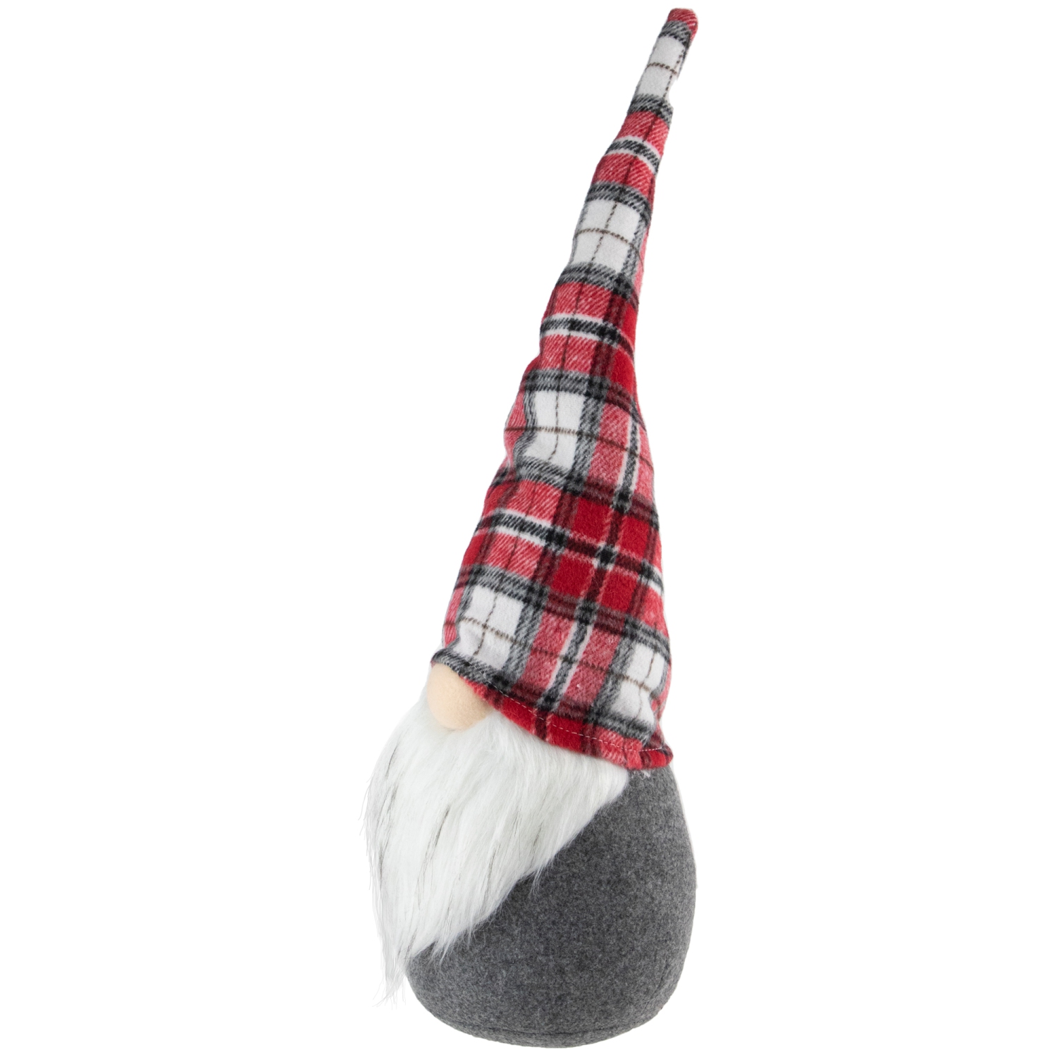 Gnome with Pointy Plaid Hat Christmas Figure - 18.75" - Gray and Red