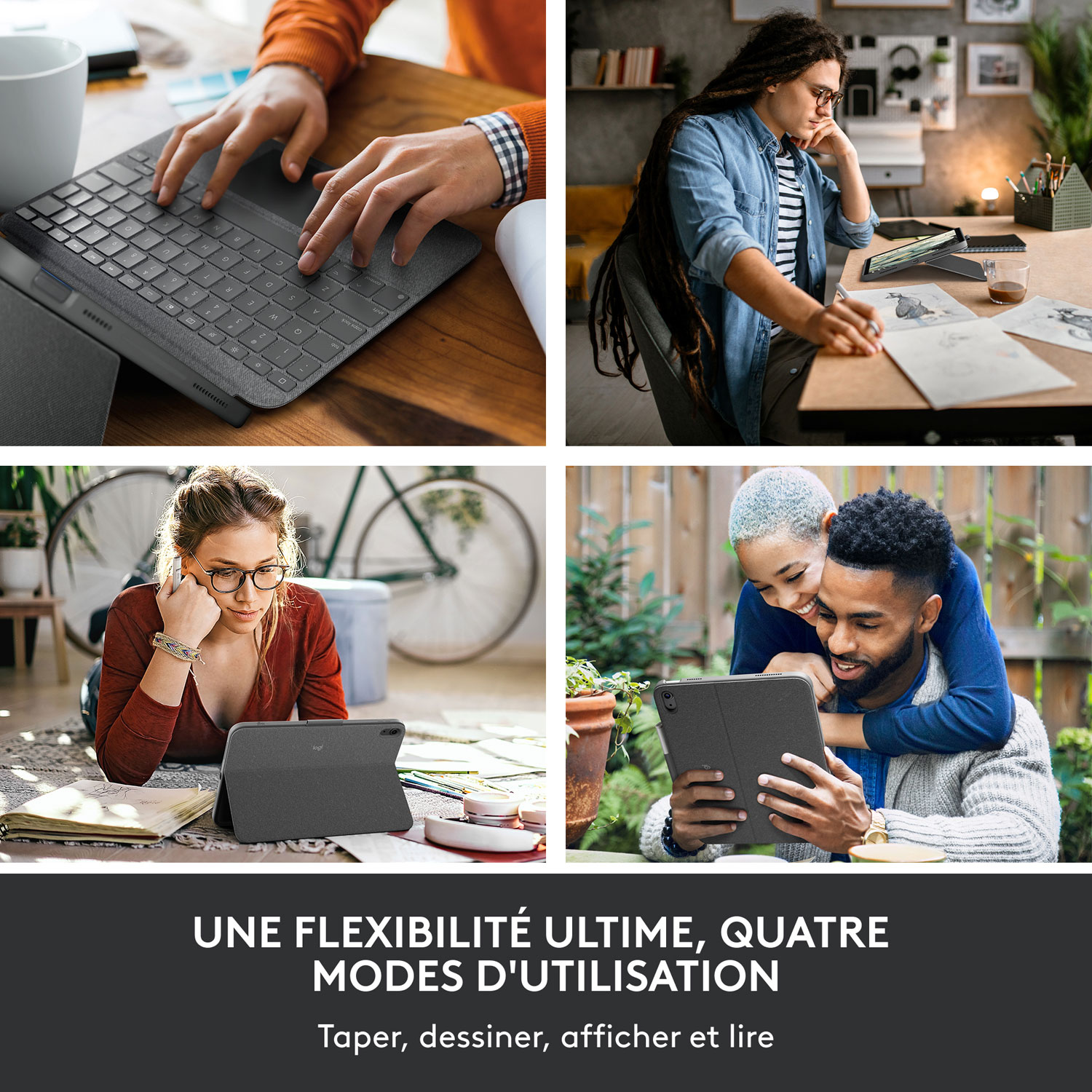 Étui-clavier Combo Touch avec pavé tactile et clavier résistant aux éclaboussures de Logitech pour iPad - Gris Oxford