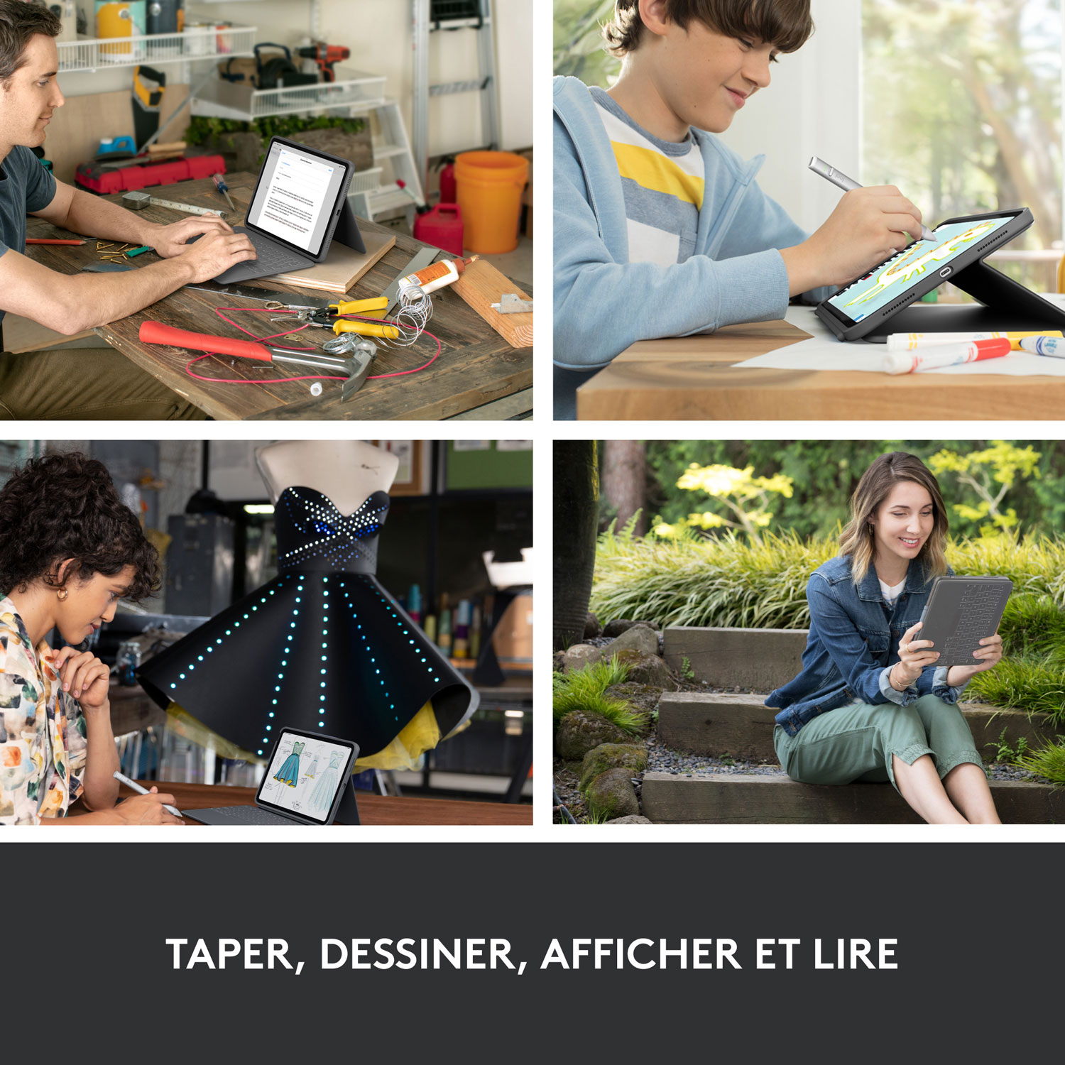 Étui-clavier Rugged Folio avec clavier résistant aux éclaboussures de Logitech pour iPad - Gris Oxford