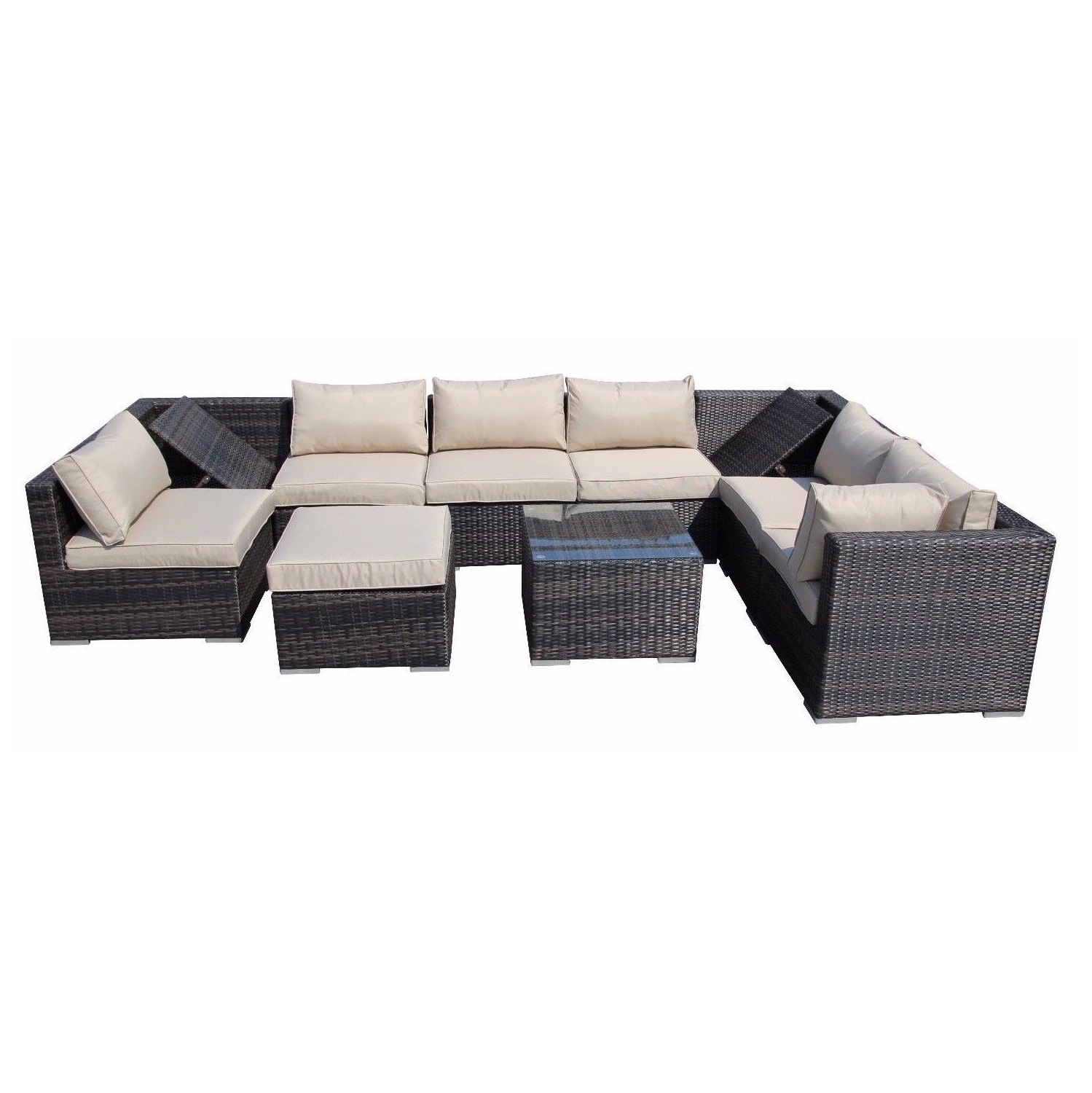 Furniture One 10 Pieces Patio Recliner Furniture Set Aluminum Frame Full Assembled Brown