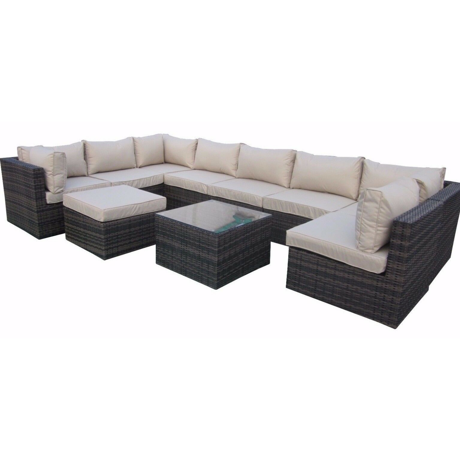 Furniture One 10 Pieces Patio Furniture Set Aluminum Frame Full Assembled Brown