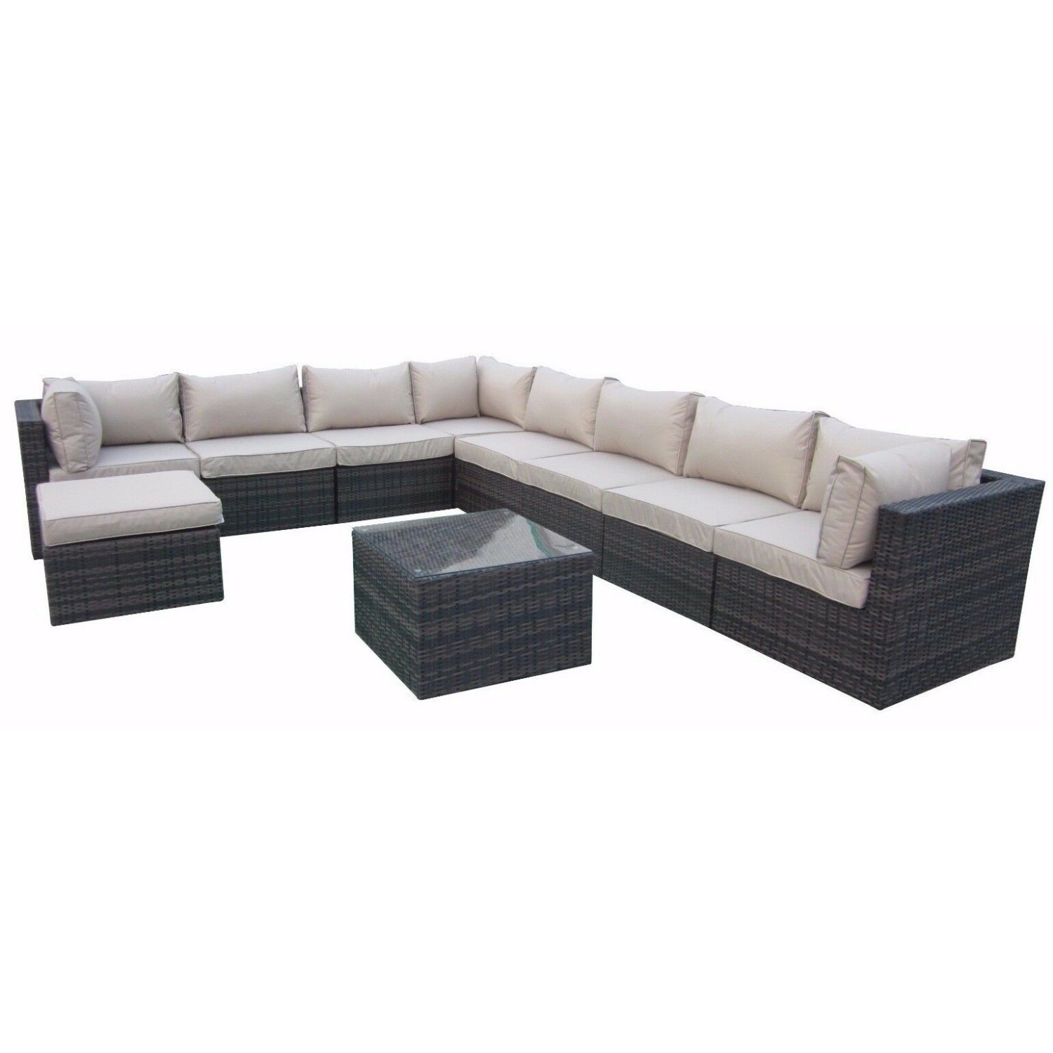 Furniture One 10 Pieces Patio Furniture Set Aluminum Frame Full Assembled Brown