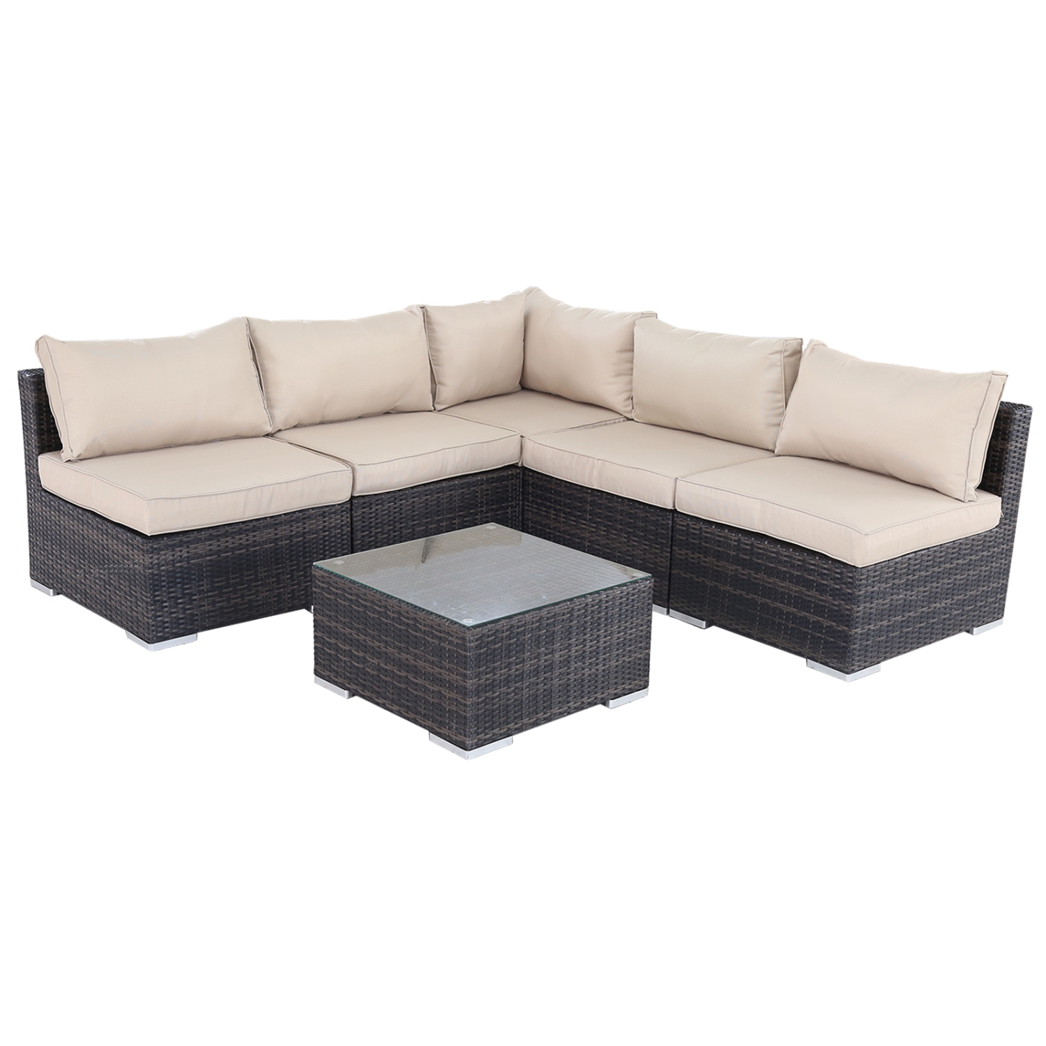 Furniture One 6 Pieces Patio Furniture Set Aluminum Frame Full Assembled Brown