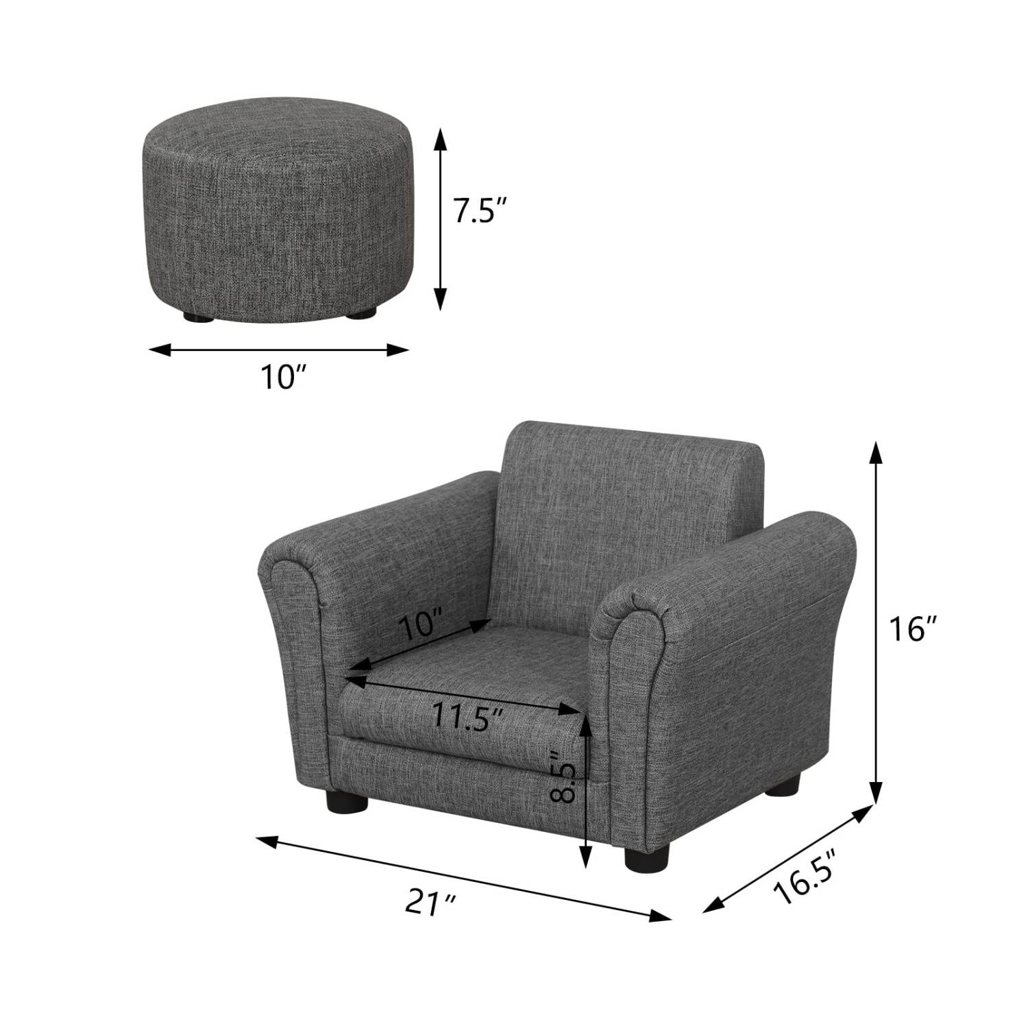 Furniture One Child’s Armchair with Ottoman Gray