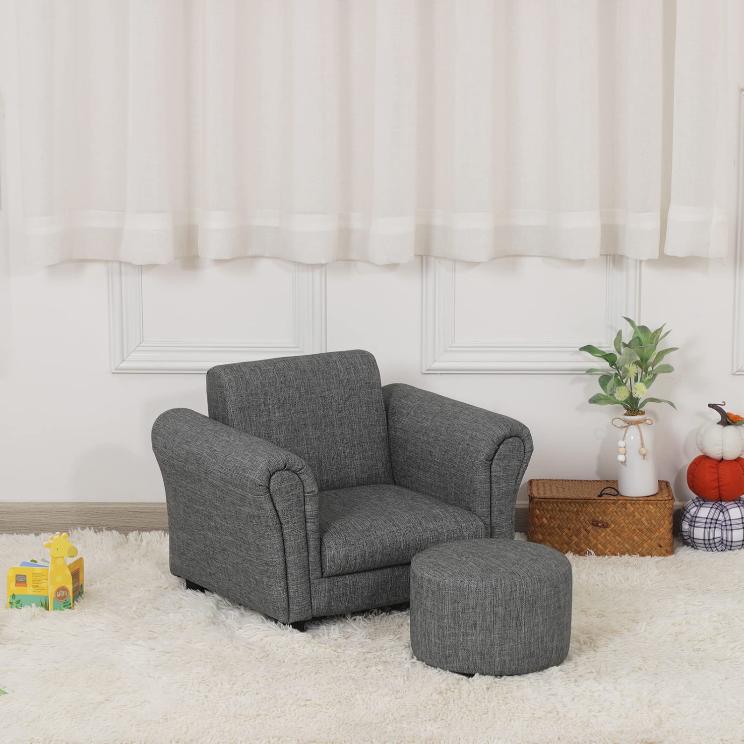 Furniture One Child’s Armchair with Ottoman Gray