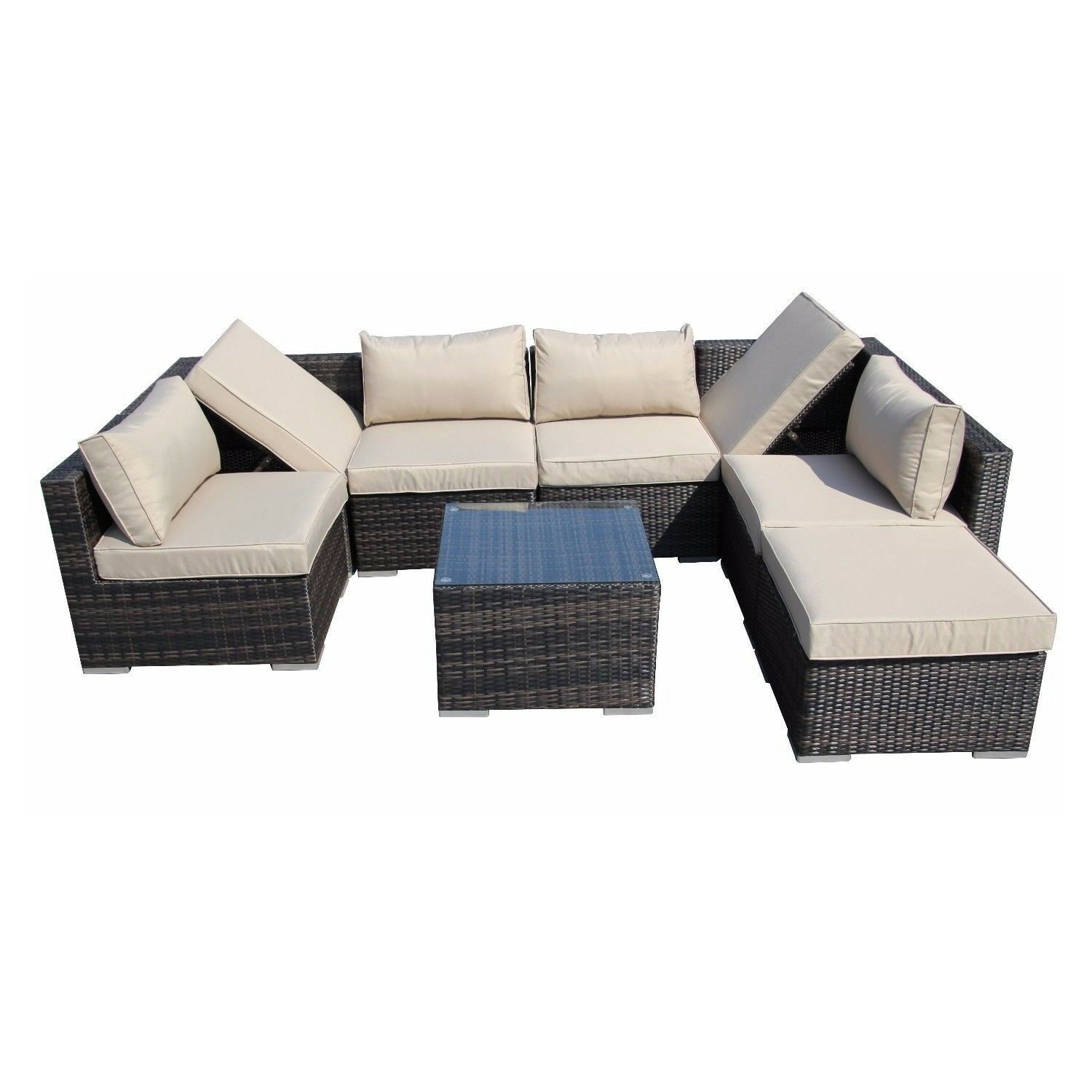Furniture One 8 Pieces Patio Recliner Furniture Set Aluminum Frame Full Assembled Brown