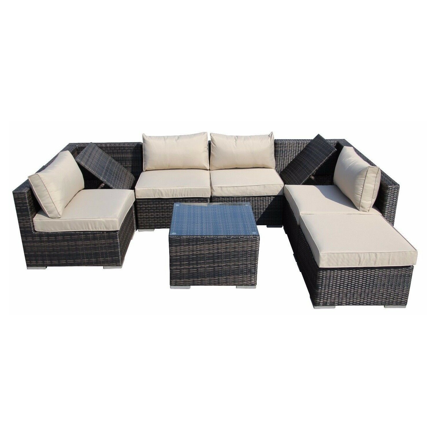 Furniture One 8 Pieces Patio Recliner Furniture Set Aluminum Frame Full Assembled Brown