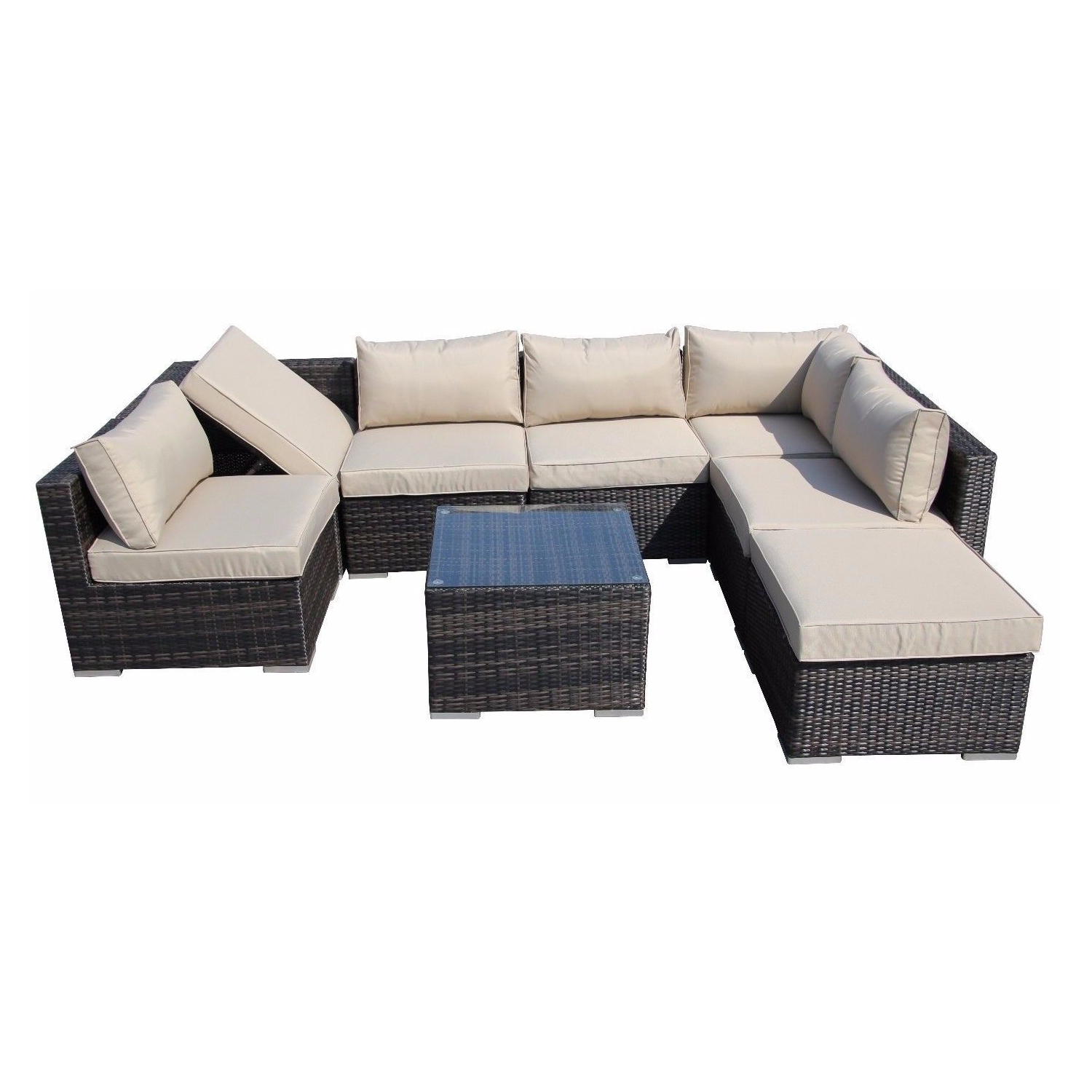 Furniture One 8 Pieces Patio Recliner Furniture Set Aluminum Frame Full Assembled Brown