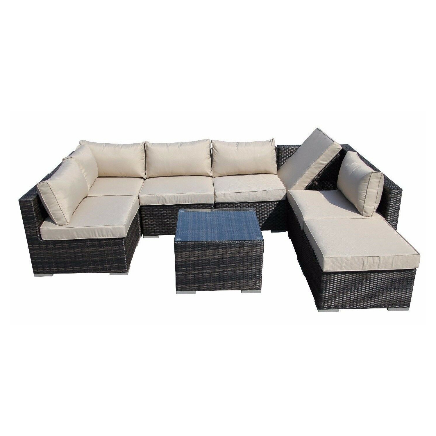 Furniture One 8 Pieces Patio Recliner Furniture Set Aluminum Frame Full Assembled Brown