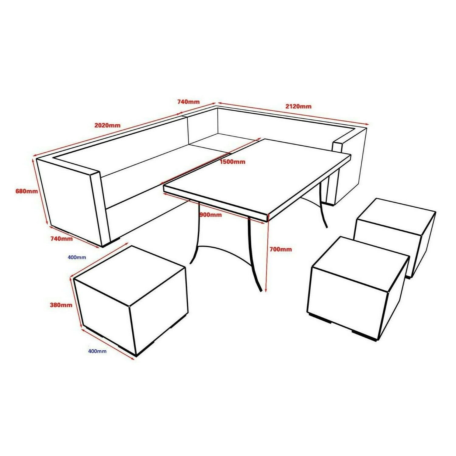 Furniture One 9 Seater Patio Conversation Set ALUMINIUM FRAME FULLY ASSEMBLED Brown