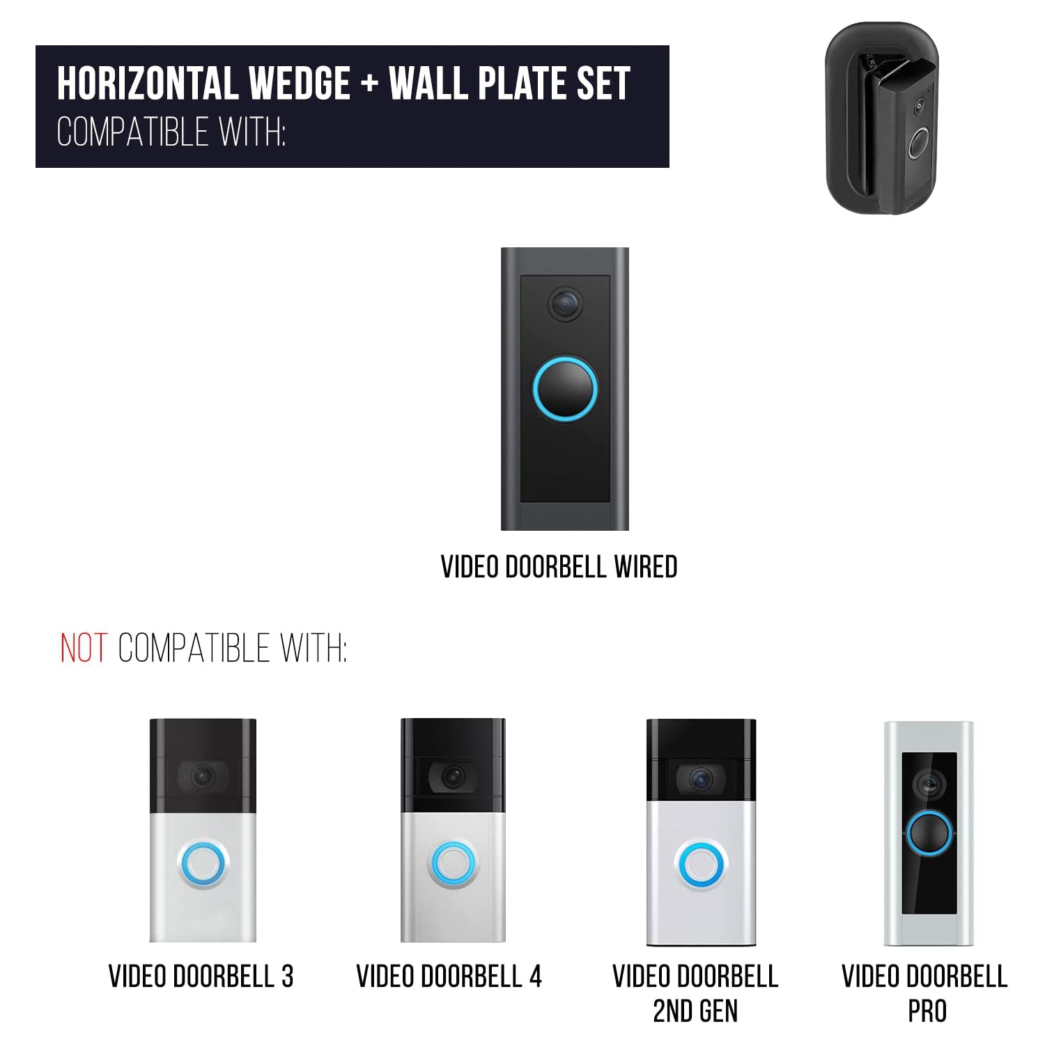 Wasserstein Support à angle horizontal réglable de 35° à 55° et plaque murale compatible avec la sonnette vidéo filaire Ring
