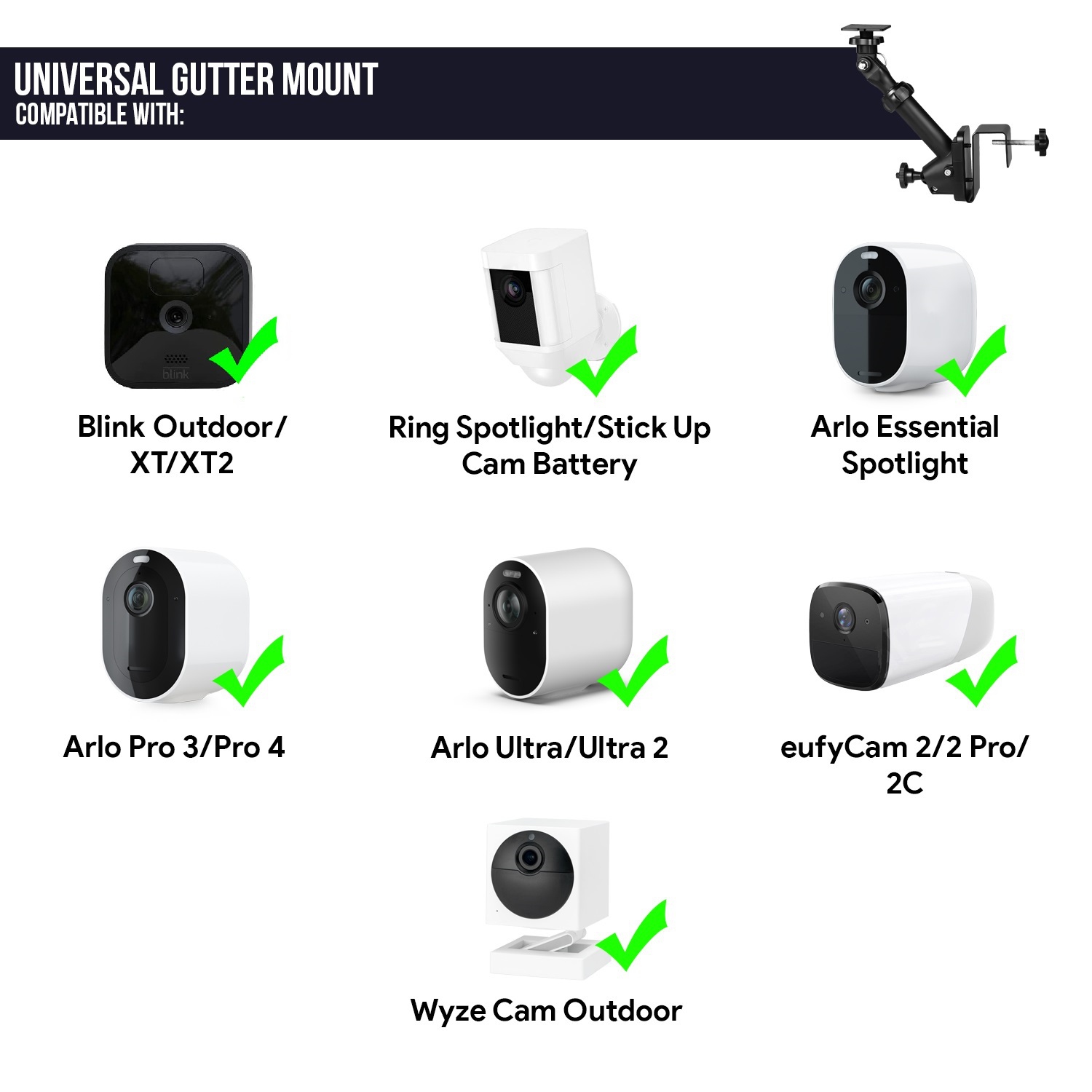 Wasserstein Support de gouttière universel 2 en 1 pour caméra et panneau solaire compatible avec Wyze, Blink, Ring, Arlo, Eufy Camera