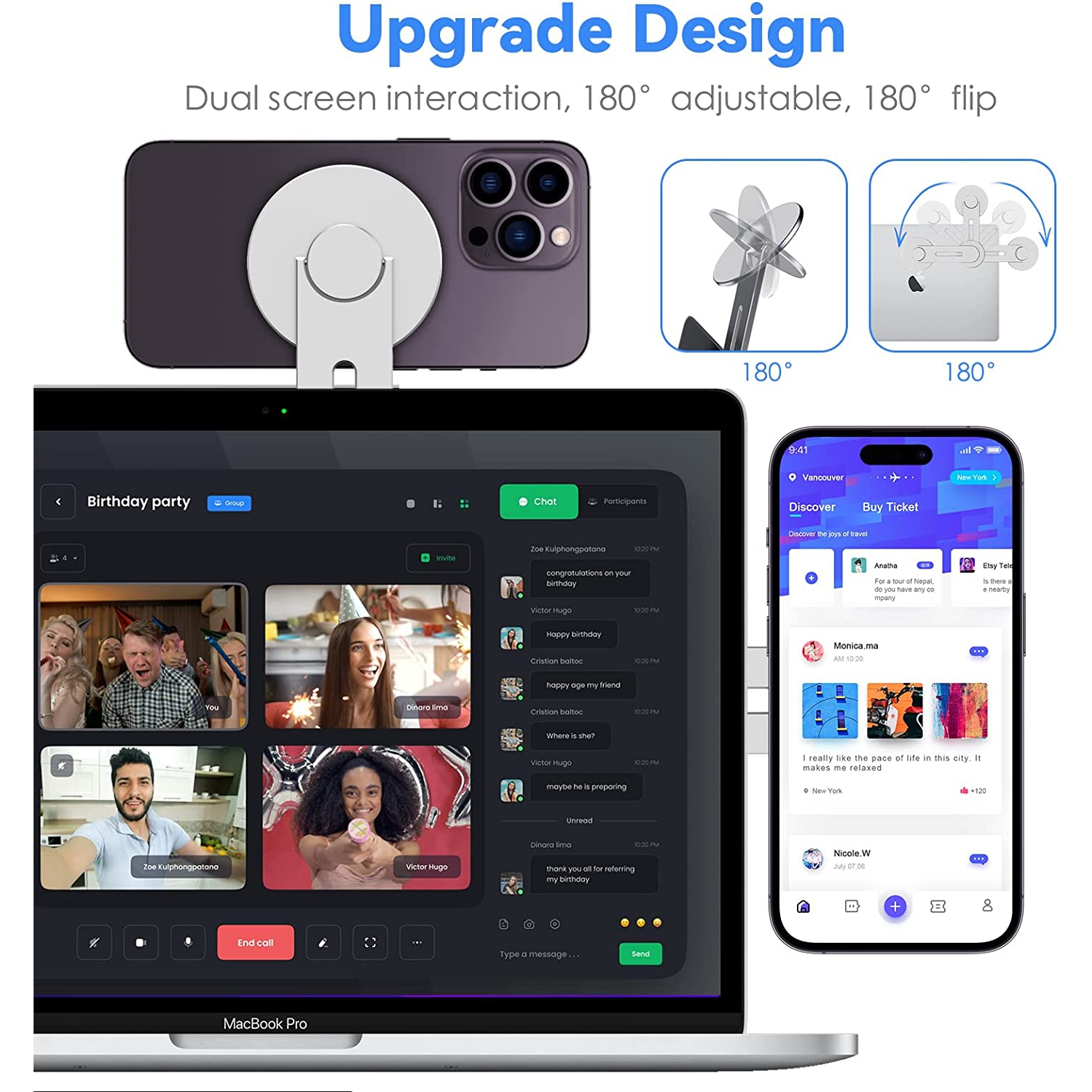 Continuity Camera Mount for MacBook Compatible with Magsafe for iPhone Webcam Mount, Magnetic Phone Holder for Tesla, Laptop & Monitor