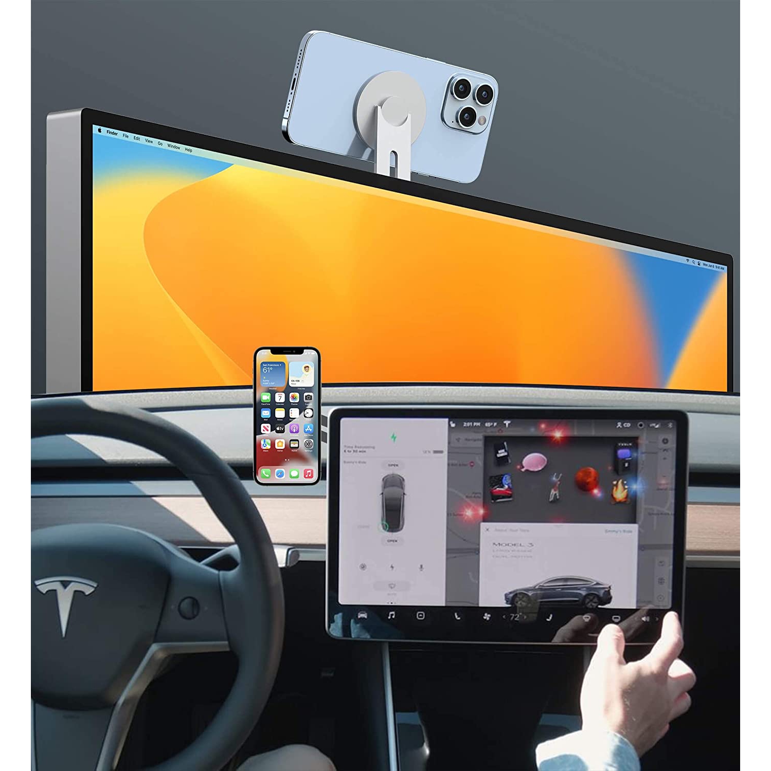 Continuity Camera Mount for MacBook Compatible with Magsafe for iPhone Webcam Mount, Magnetic Phone Holder for Tesla, Laptop & Monitor