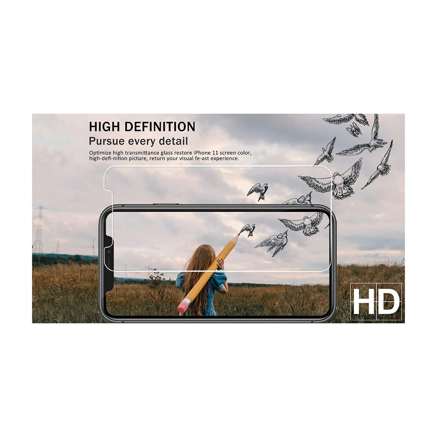 [2 PACK] Apple iPhone 11 Pro Black Tempered Screen Protector Guard - Case Friendly