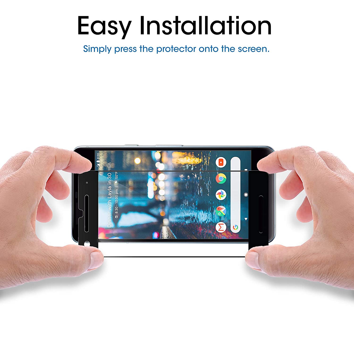 [PAQUET de 2] Protecteur d’écran en verre trempé noir pour Pixel 2 de Google - compatible avec les étuis