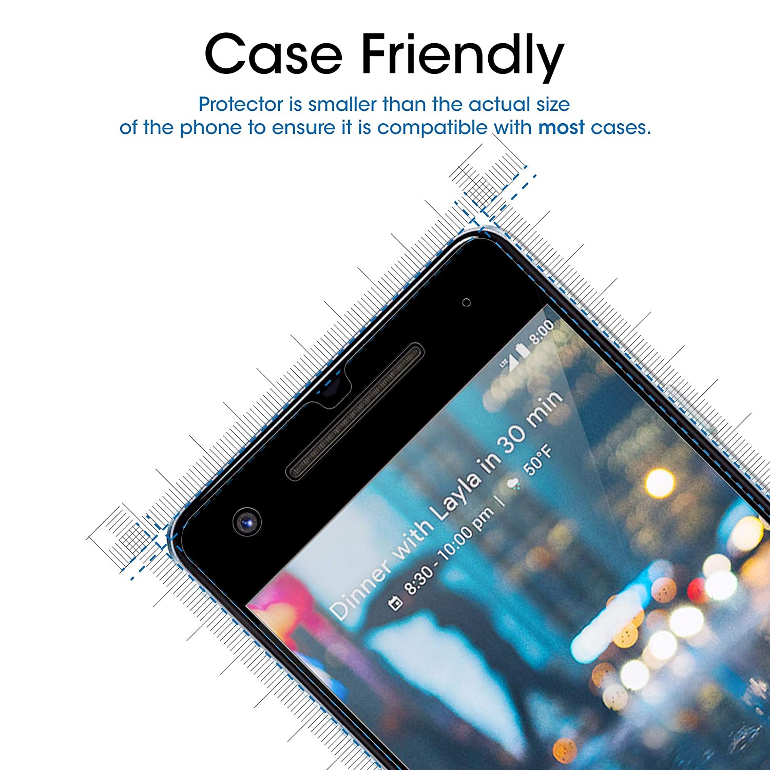 [PAQUET de 2] Protecteur d’écran en verre trempé noir pour Pixel 2 de Google - compatible avec les étuis