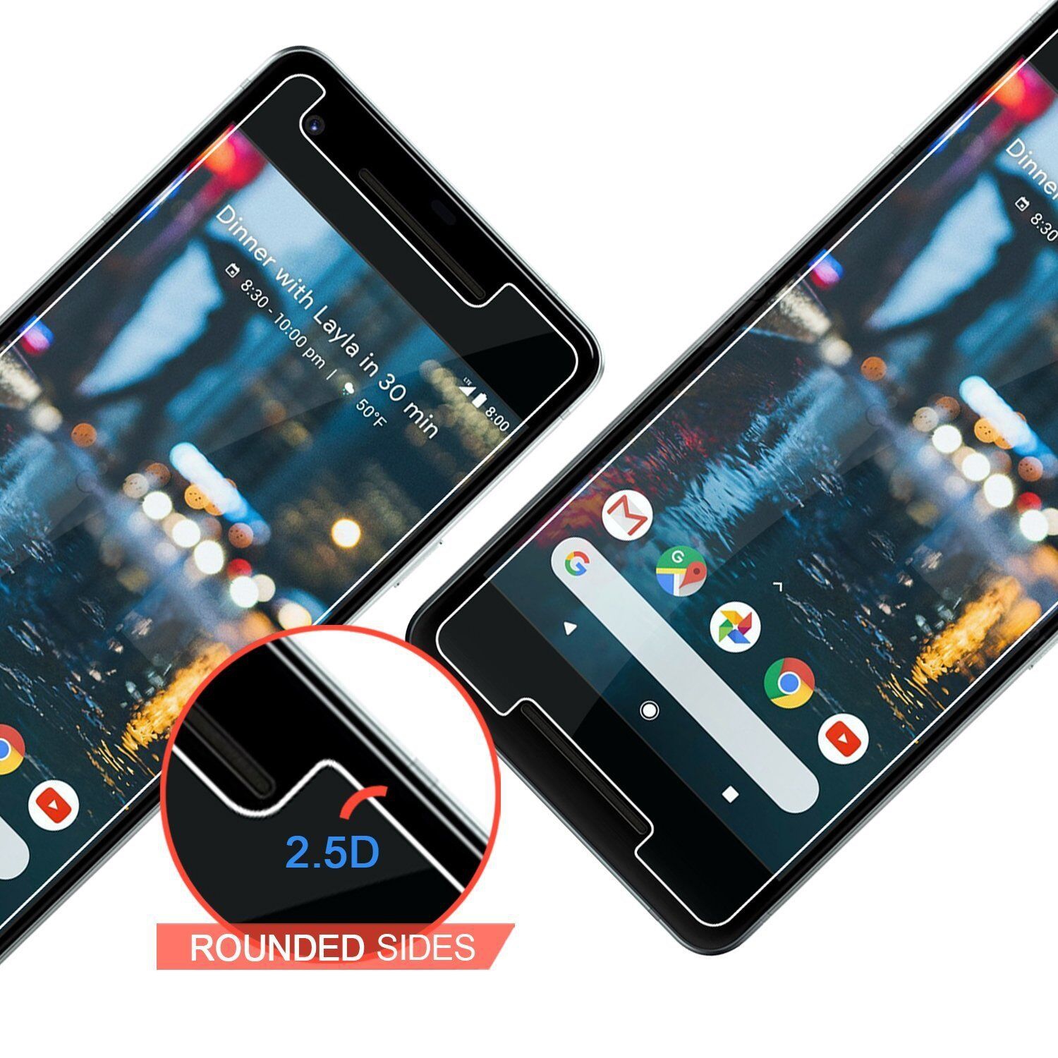 [PAQUET de 2] Protecteur d’écran en verre trempé noir pour Pixel 2 de Google - compatible avec les étuis