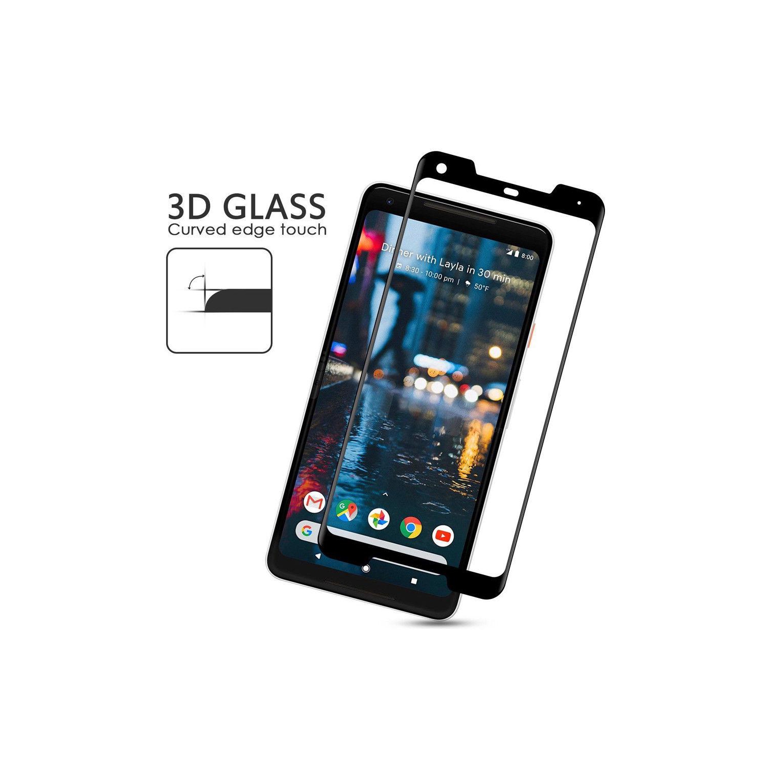 [2 PACK] Google pixel 2 XL Black Tempered Glass Screen Protector Guard - Case Friendly
