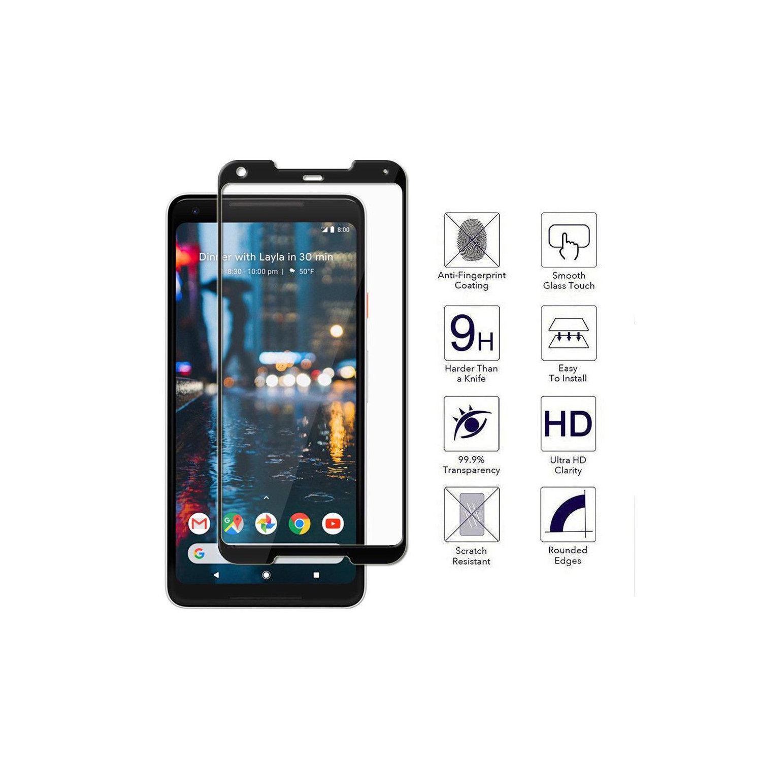 [2 PACK] Google pixel 2 XL Black Tempered Glass Screen Protector Guard - Case Friendly