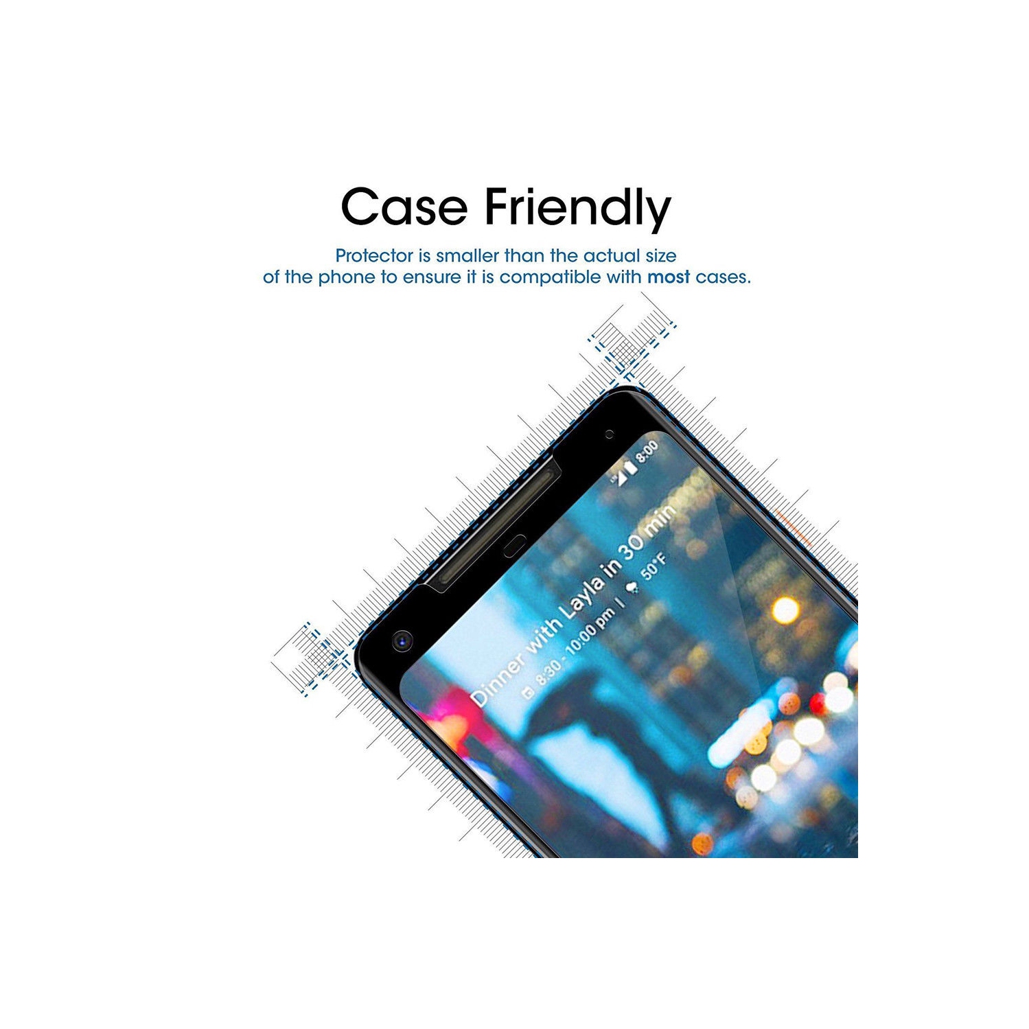 [2 PACK] Google pixel 2 XL Black Tempered Glass Screen Protector Guard - Case Friendly