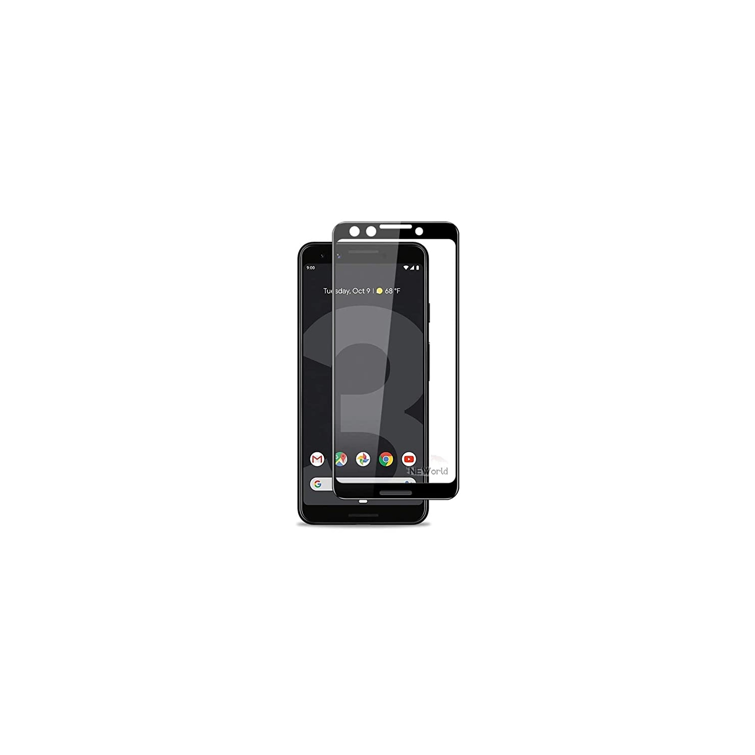 [PAQUET de 2] Protecteur d’écran en verre trempé noir pour Pixel 3 de Google - compatible avec les étuis
