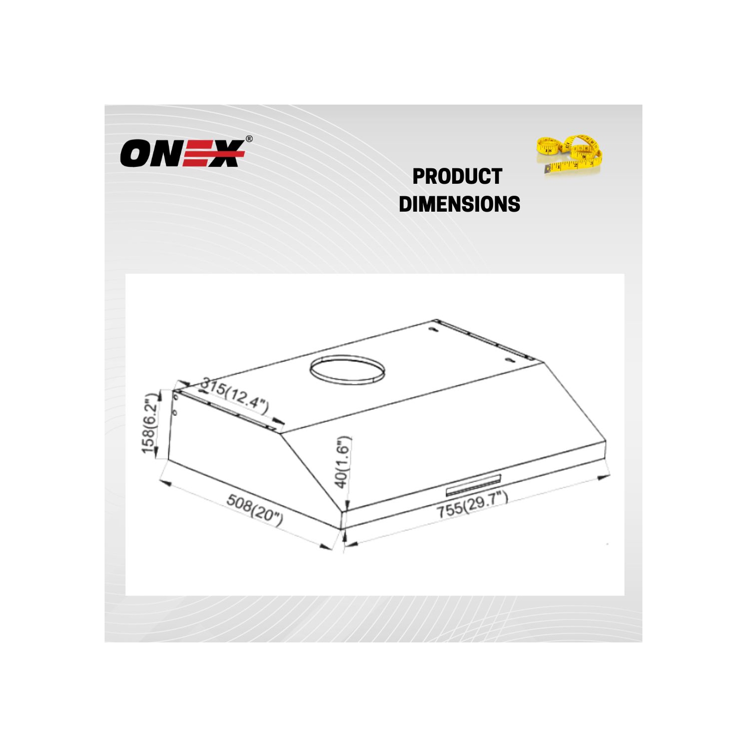 ONEX® 30" 700 CFM Hotte de cuisinière sous armoire en acier inoxydable #OHF60WH