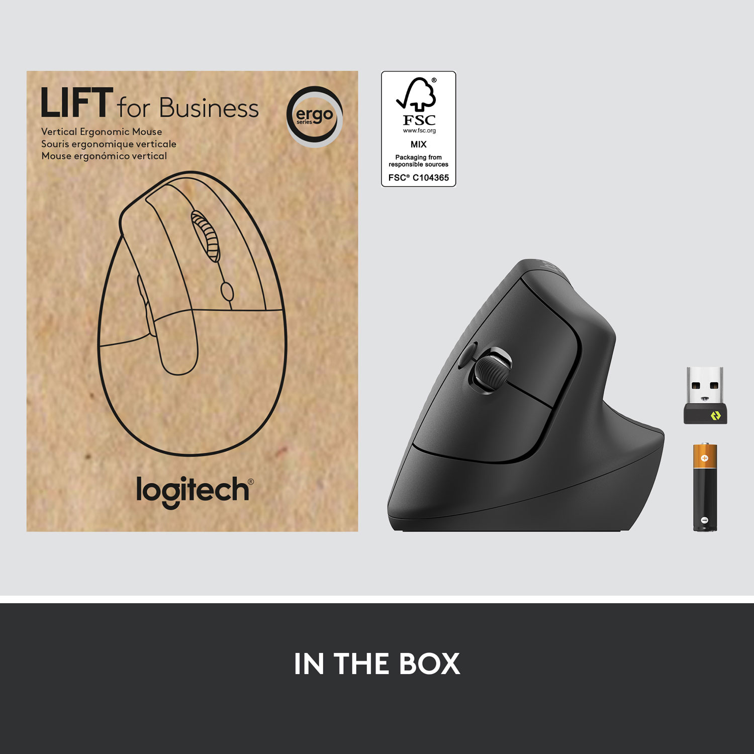 Souris Bluetooth verticale ergonomique Lift de Logitech - Graphite