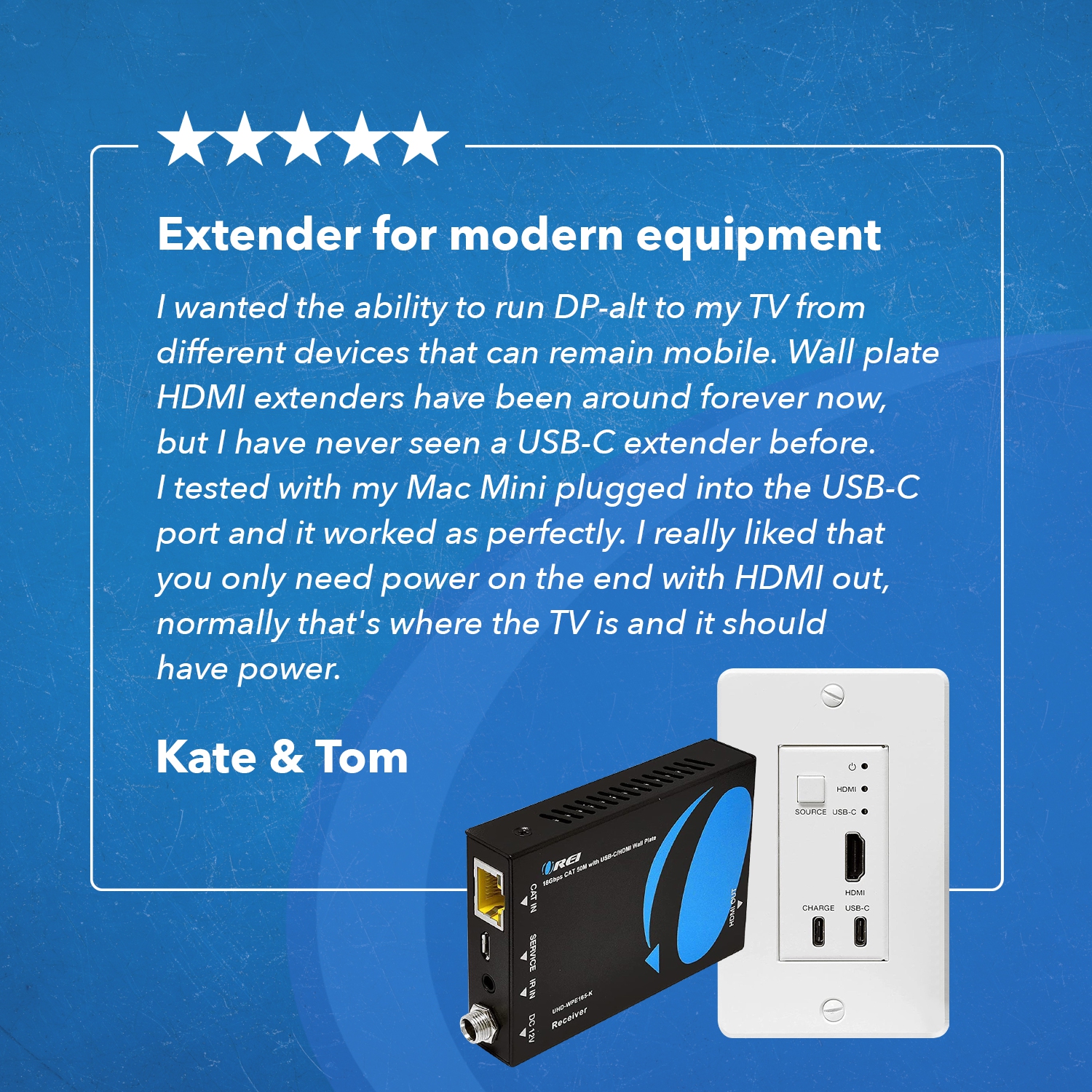 Prolongateur HDMI/USB-C 4K sur simple CAT6/7 avec émetteur plaque murale 4K à 60 Hz, HDR et contrôle infrarouge jusqu’à 165 pi