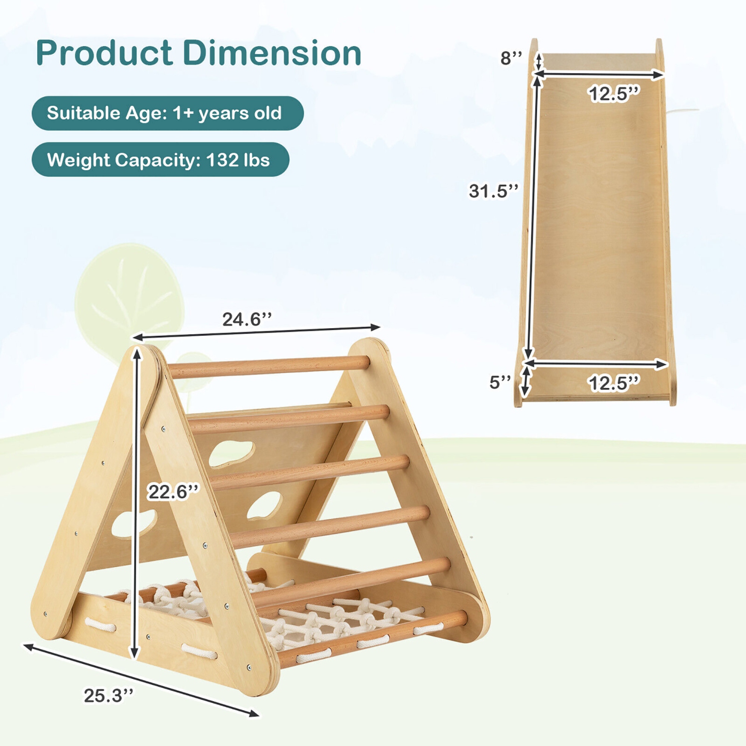 Gymax 4 in 1 Wooden Climbing Triangle Set Triangle Climber w/ Ramp