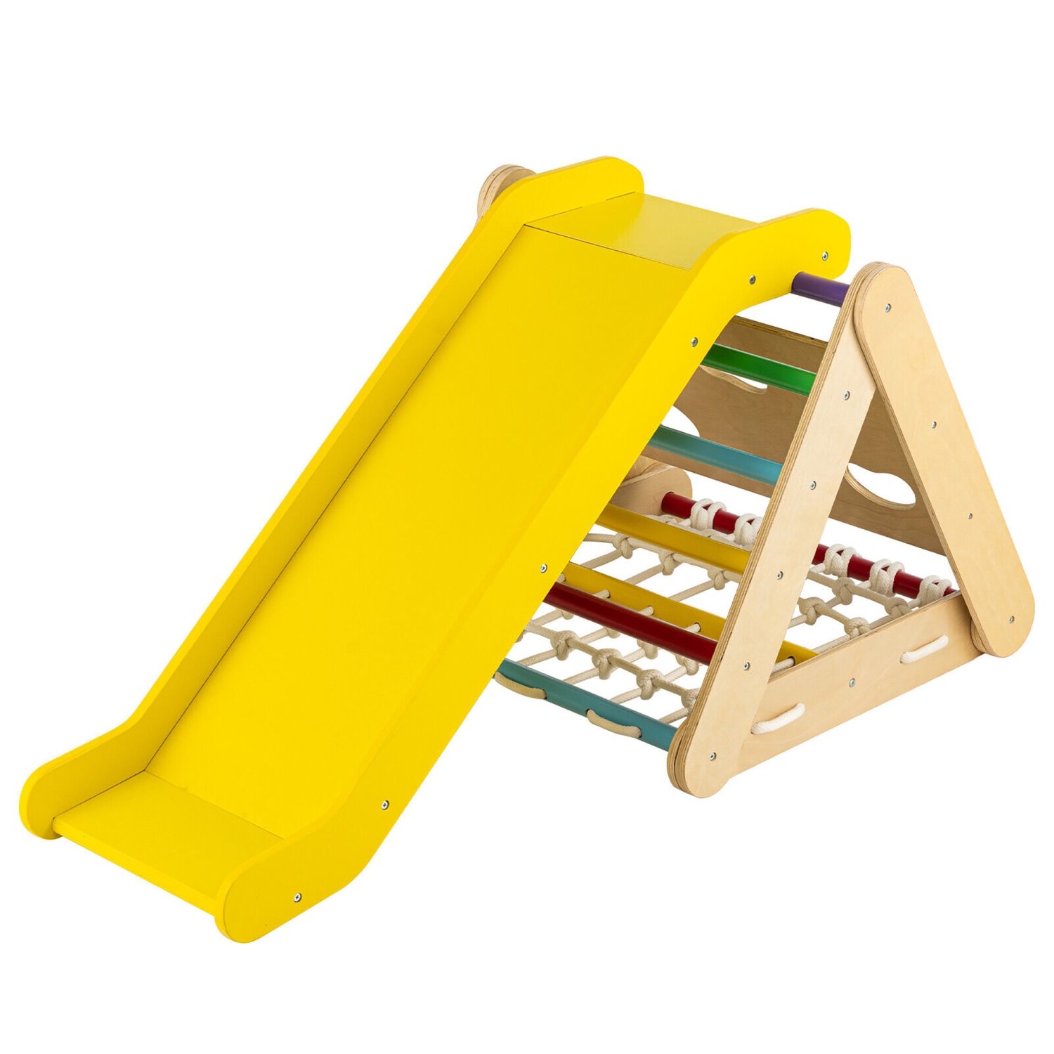 Gymax 4 in 1 Wooden Climbing Triangle Set Triangle Climber w/ Ramp