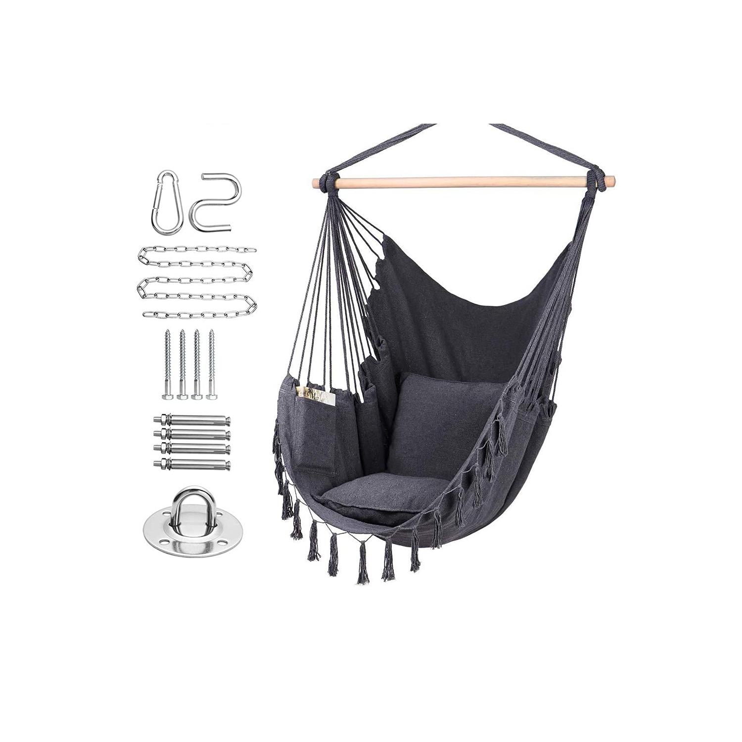 Toile de chaise pivotante avec hamac et 2 coussins de siège avec sac de transport